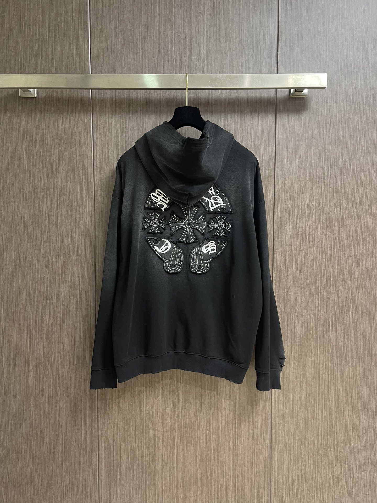 Chrome Hearts CH 克罗心 2025SS美式酸洗做旧激光烧花贴布绣情侣休闲连帽卫衣，定制面