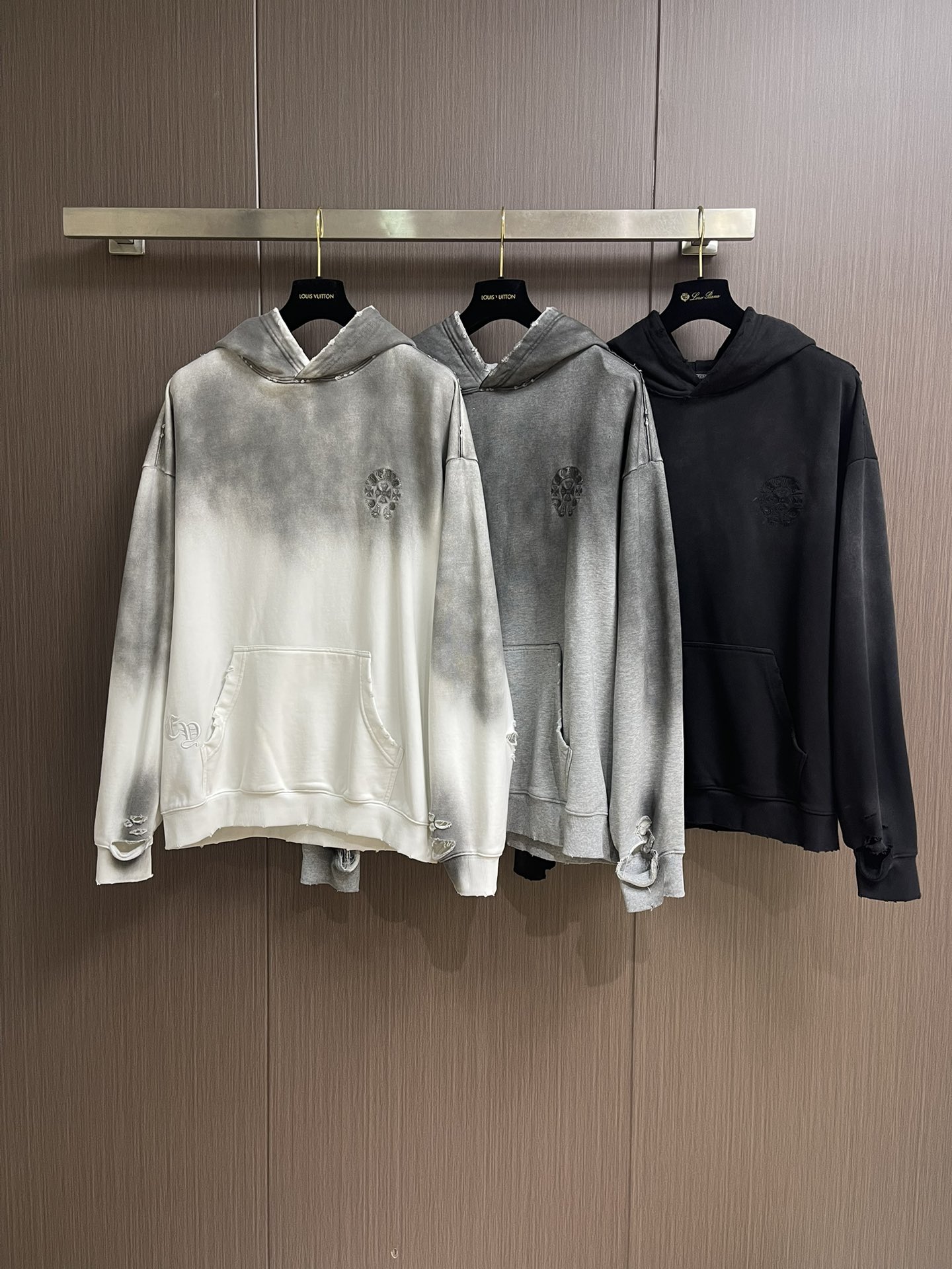 Chrome Hearts CH 克罗心 2025SS美式酸洗做旧激光烧花贴布绣情侣休闲连帽卫衣，定制面