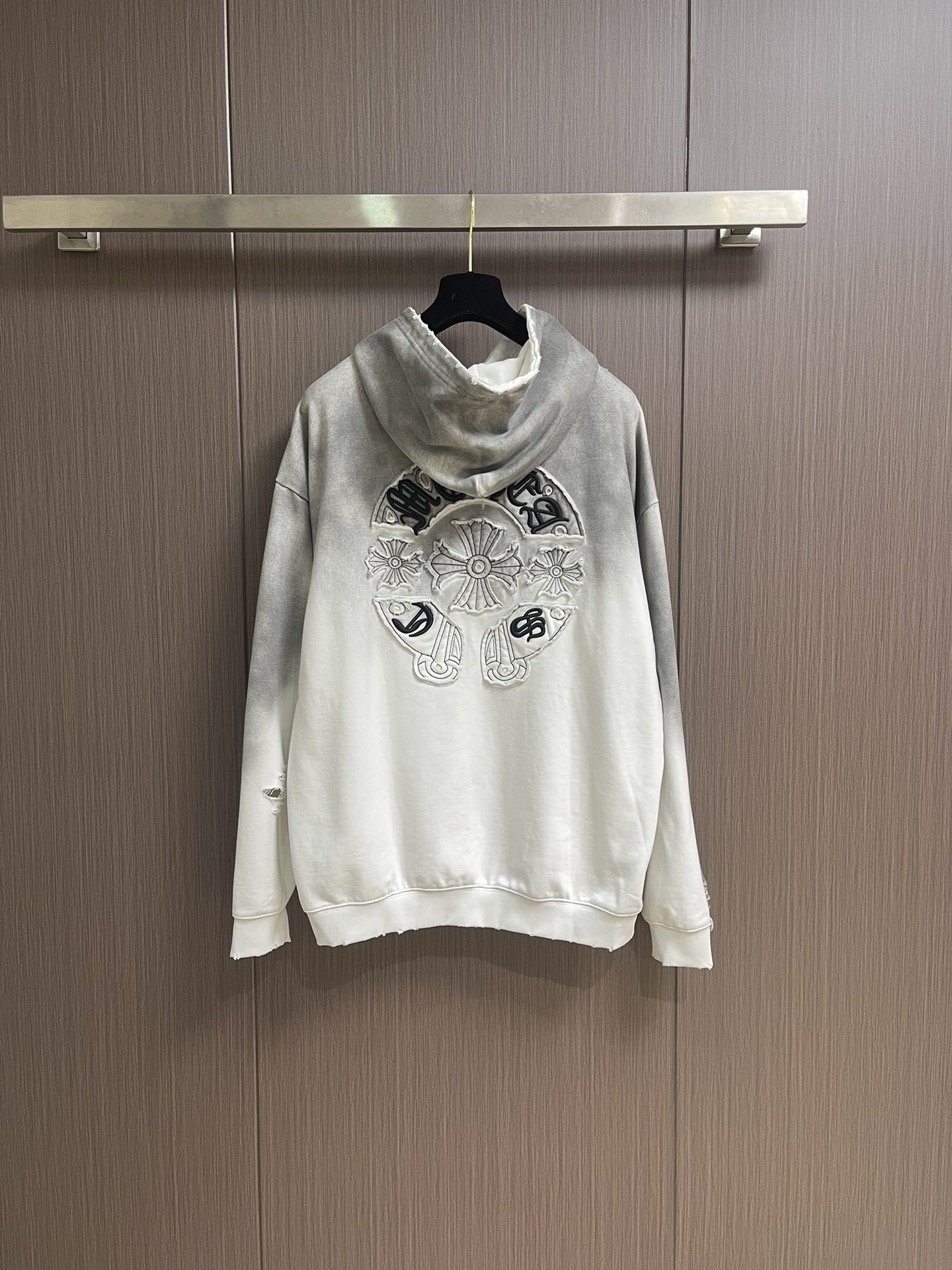 Chrome Hearts CH 克罗心 2025SS美式酸洗做旧激光烧花贴布绣情侣休闲连帽卫衣，定制面