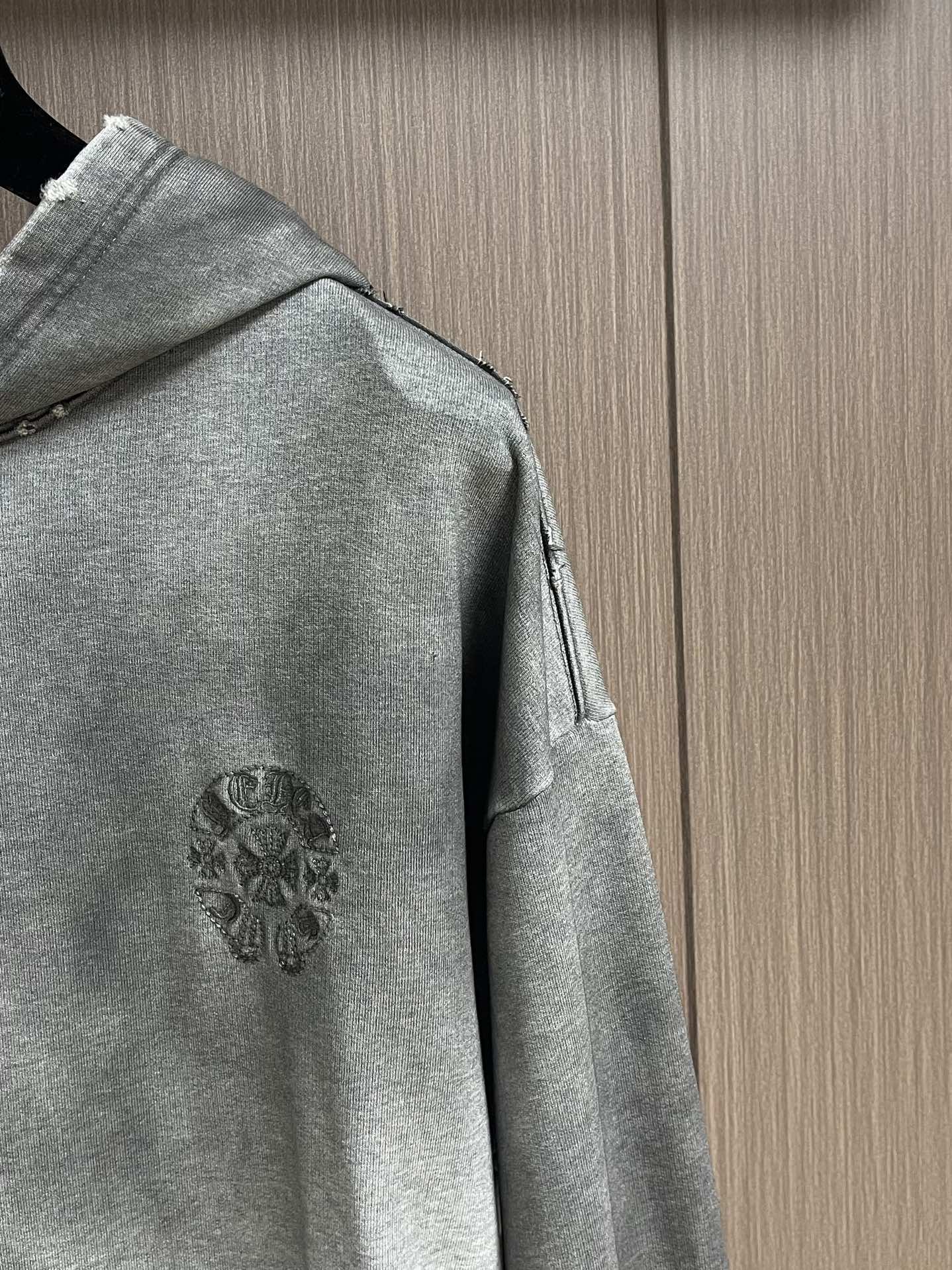 Chrome Hearts CH 克罗心 2025SS美式酸洗做旧激光烧花贴布绣情侣休闲连帽卫衣，定制面
