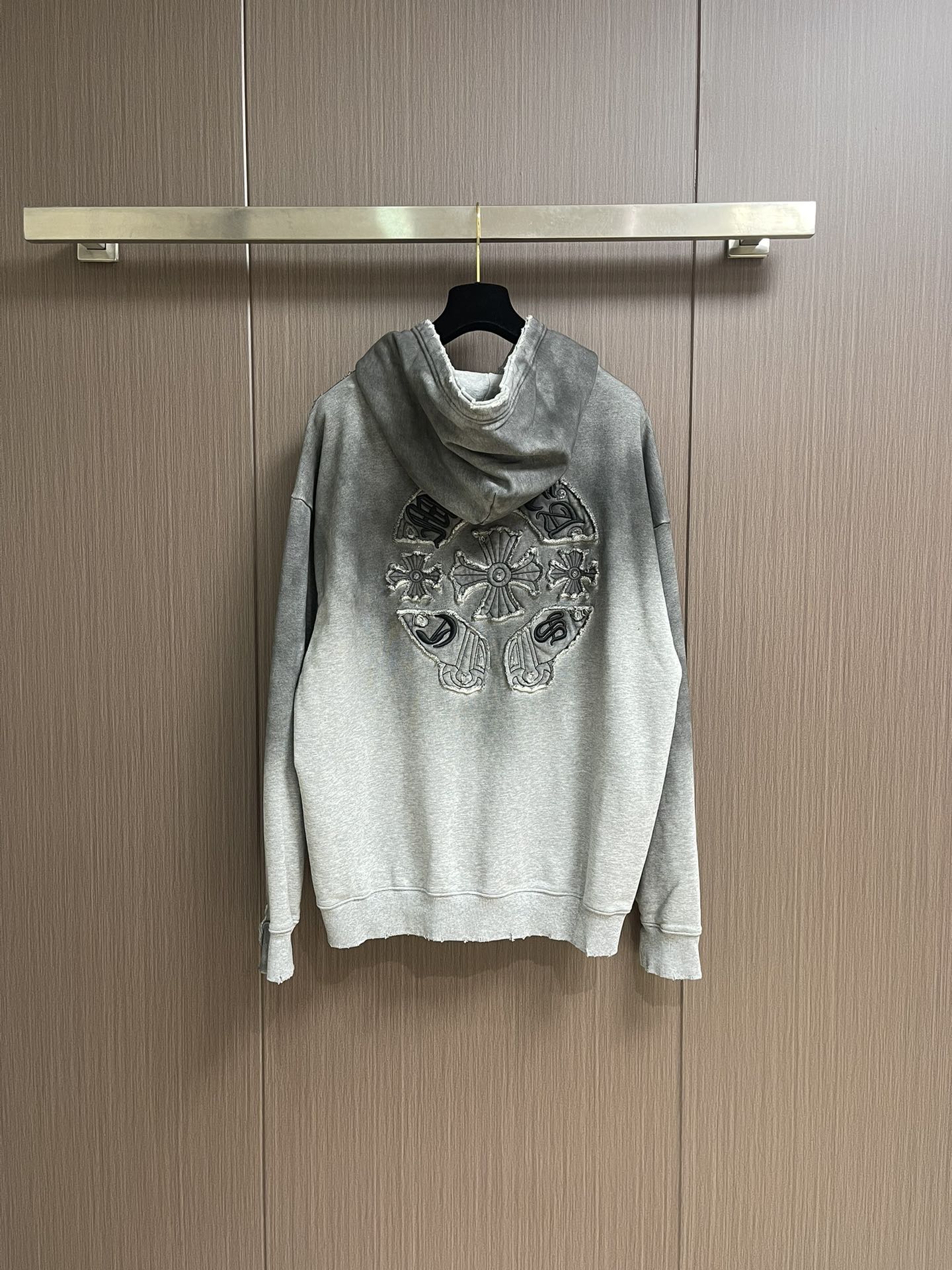 Chrome Hearts CH 克罗心 2025SS美式酸洗做旧激光烧花贴布绣情侣休闲连帽卫衣，定制面