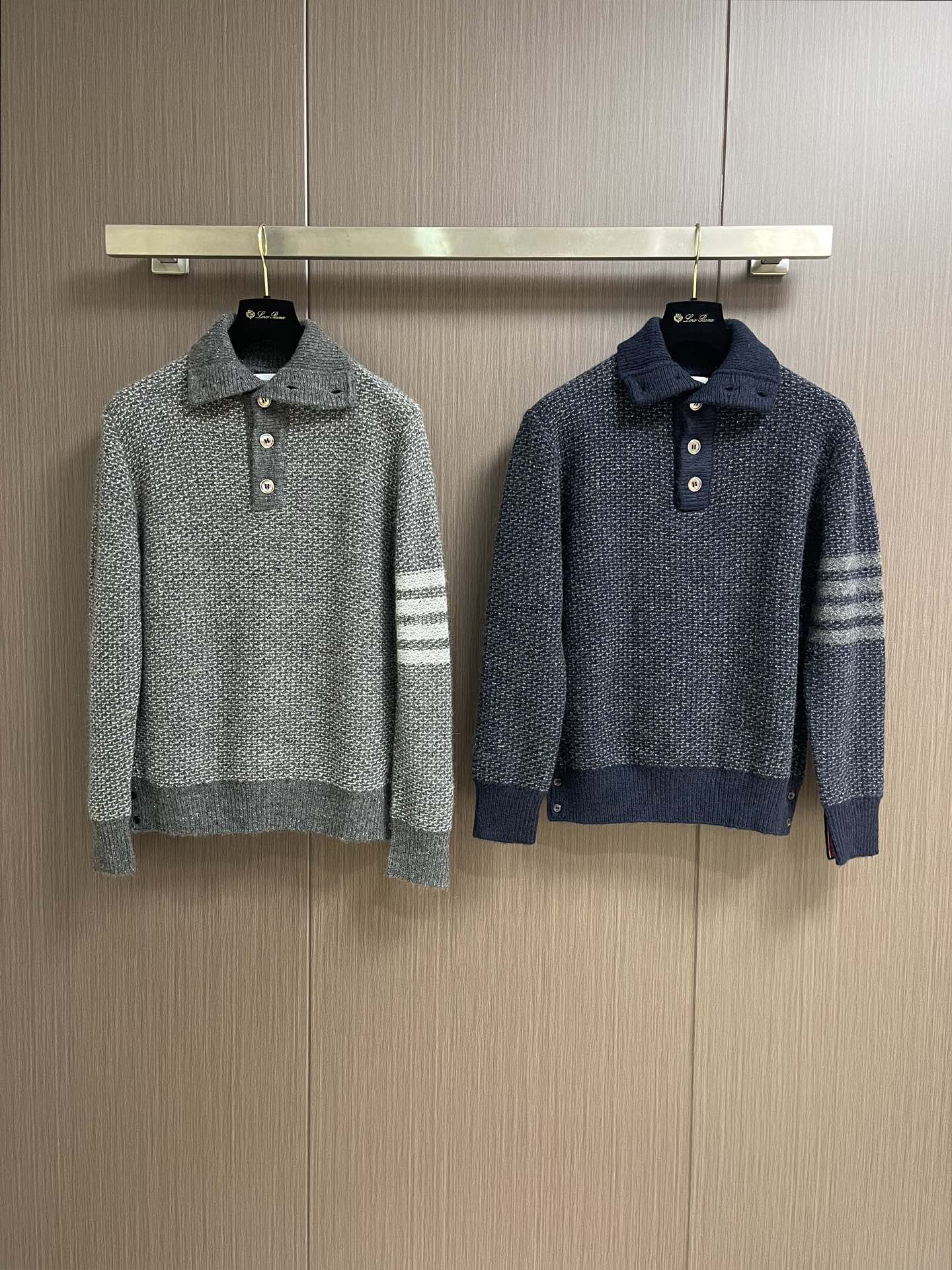 ThomBrowne汤姆布朗 TB 粗针彩纱羊毛POLO领针织毛衣，德国斯托尔进口机织357针型高织高密