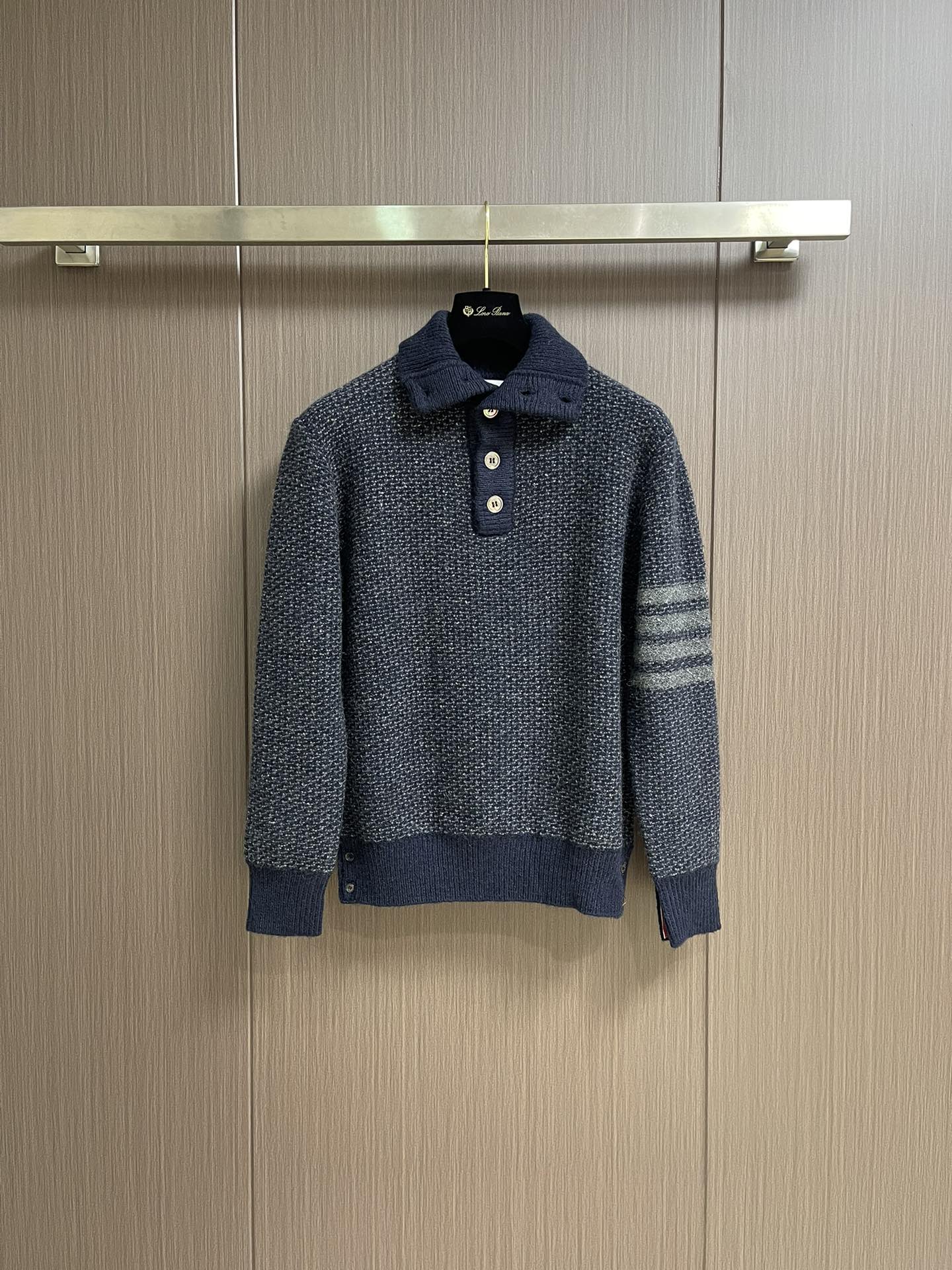 ThomBrowne汤姆布朗 TB 粗针彩纱羊毛POLO领针织毛衣，德国斯托尔进口机织357针型高织高密