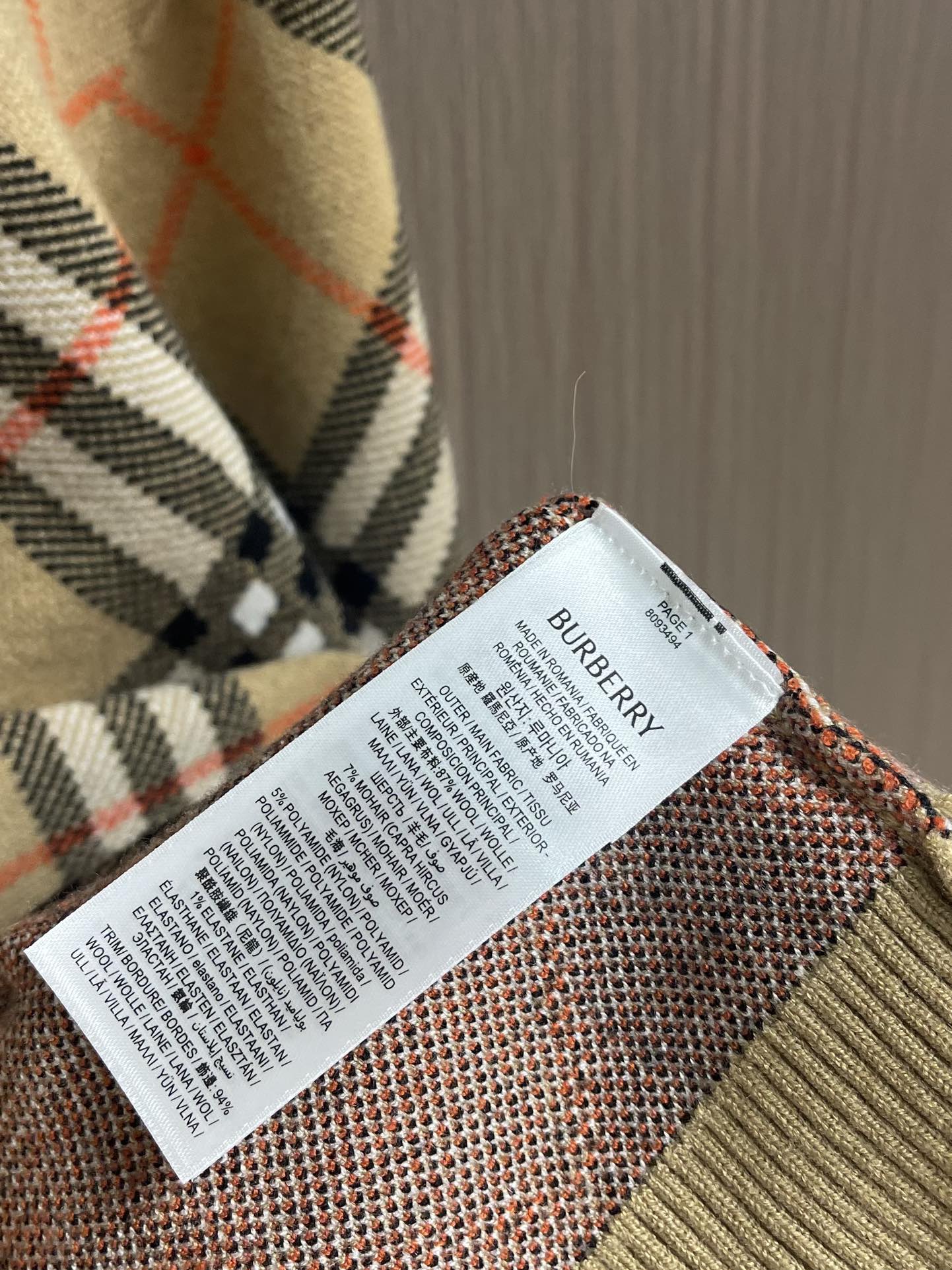 Burberry 2025SS秋冬新款斜纹格纹羊毛混纺套头圆领毛衣，精选羊毛羊绒混纺面料制成，呈现提花精