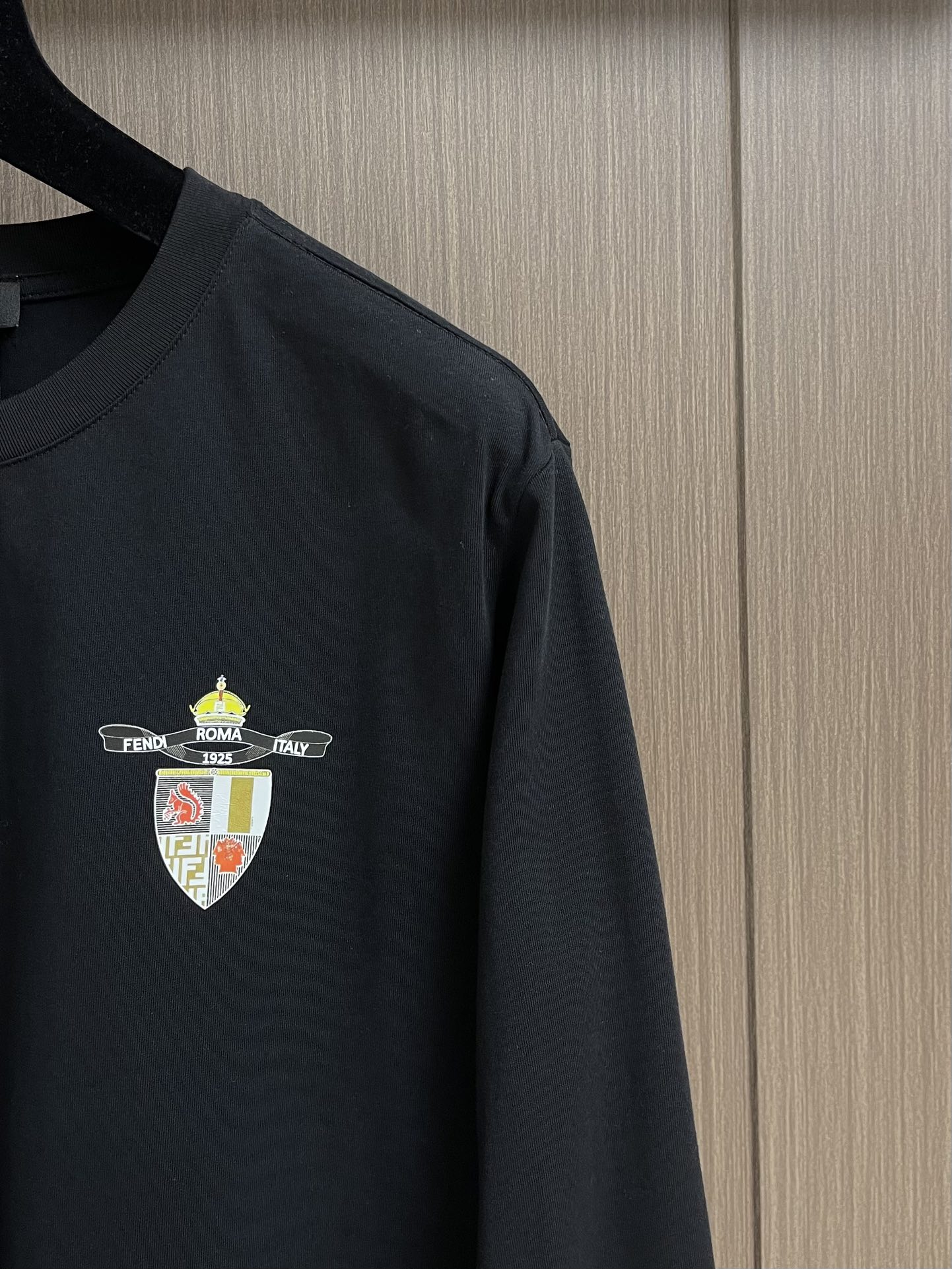 FENDI 2025SS早秋盾牌标识印花圆领长袖t恤，进口原版面料，顶级印花工艺字母图案logo，独特设