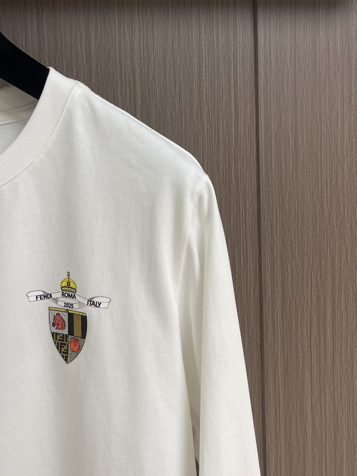 FENDI 2025SS早秋盾牌标识印花圆领长袖t恤，进口原版面料，顶级印花工艺字母图案logo，独特设
