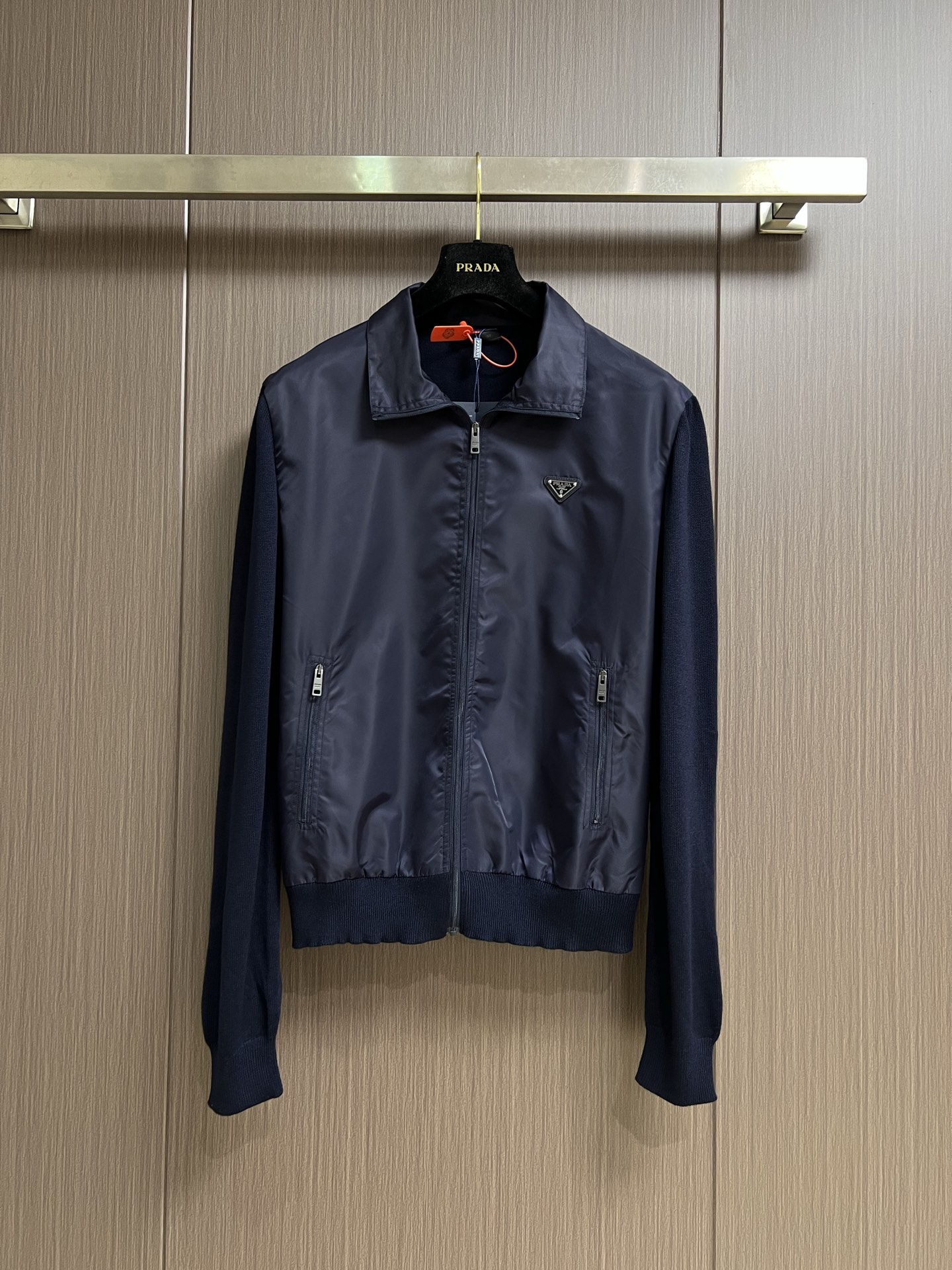 Prada Navy Knit Panel Nylon Jacket with Triangle Logo 2 i1760416838401 9836 0 0