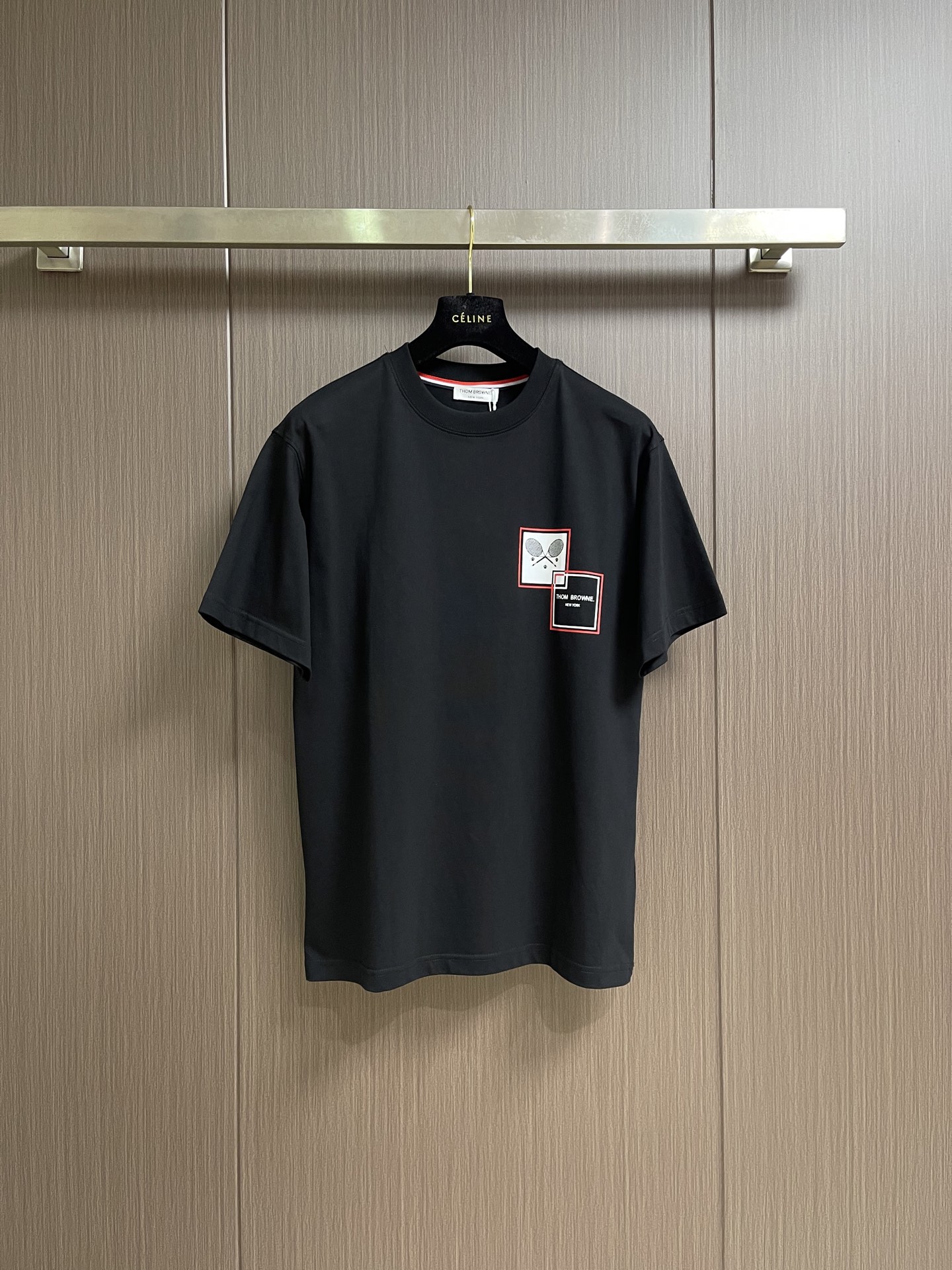 Thom Browne TB 2026ss网球印花标识圆领短袖T恤 230克精馏纯棉料，定制纯棉编机领 
