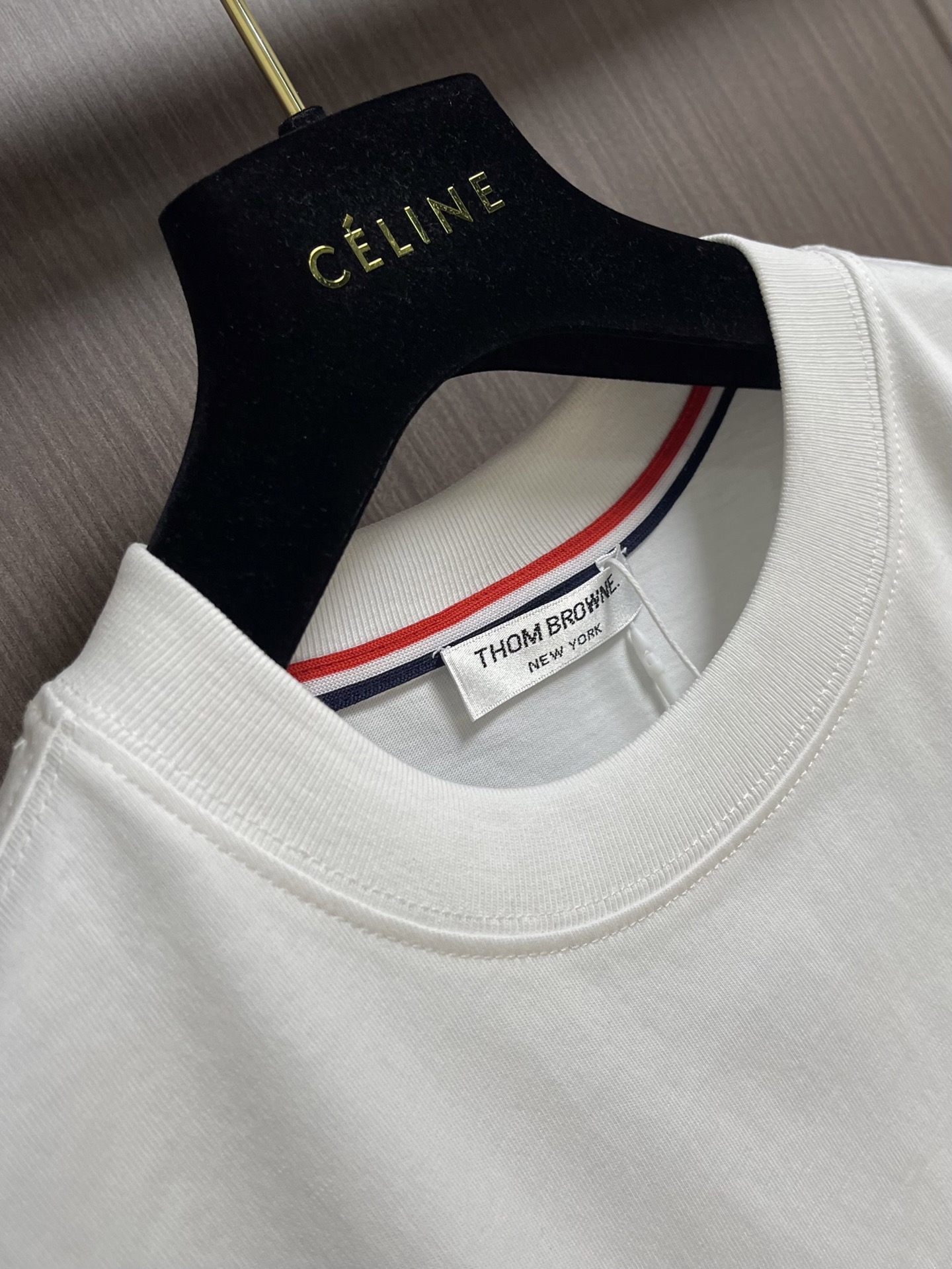 Thom Browne TB 2026ss网球印花标识圆领短袖T恤 230克精馏纯棉料，定制纯棉编机领 