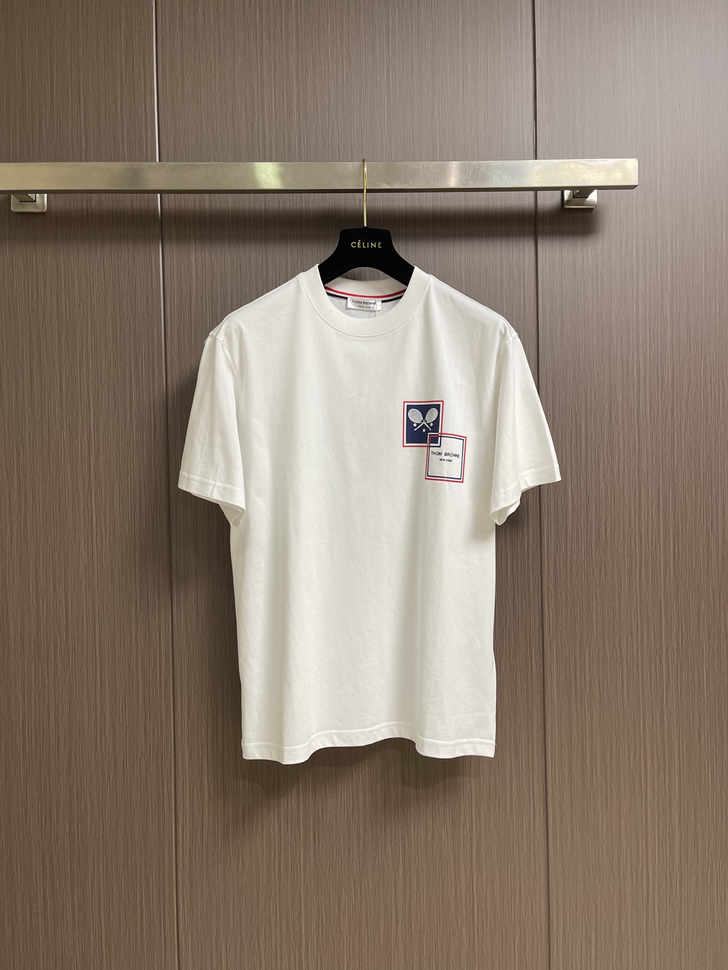 Thom Browne TB 2026ss网球印花标识圆领短袖T恤 230克精馏纯棉料，定制纯棉编机领 