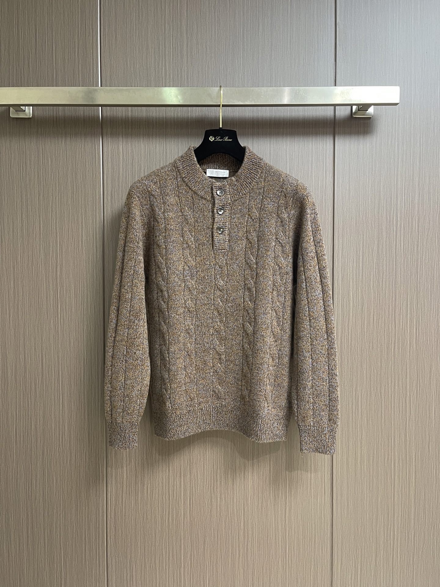 Loro Piana Brown Textured Henley Sweater