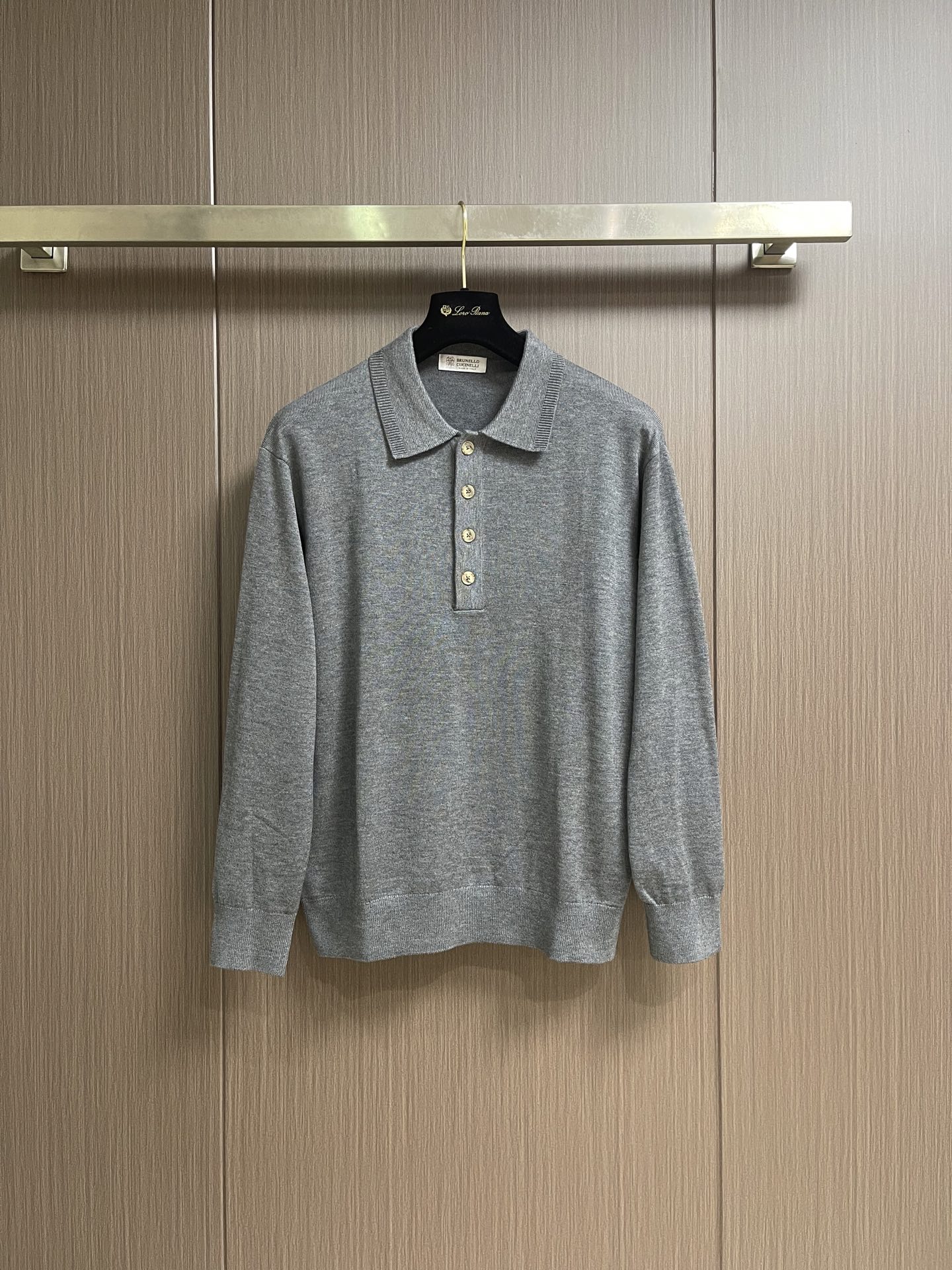 Brunello Cucinelli Gray Long Sleeve Polo Sweater