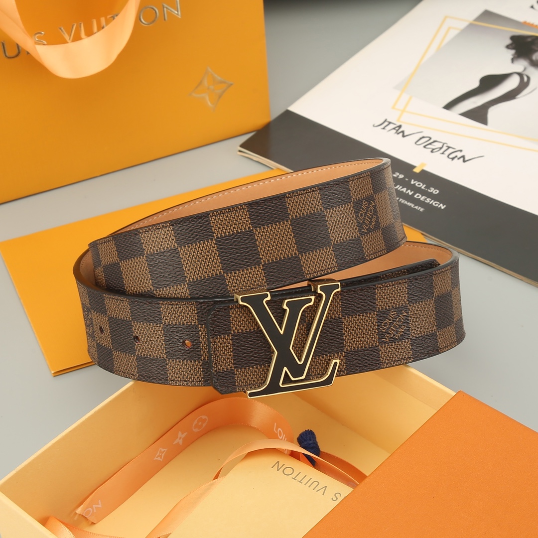 LV.路易全套包装原版品质代工厂货品40mm宽度正品一体铸造五金钢扣原厂皮料双面原厂定制面料区别市场货