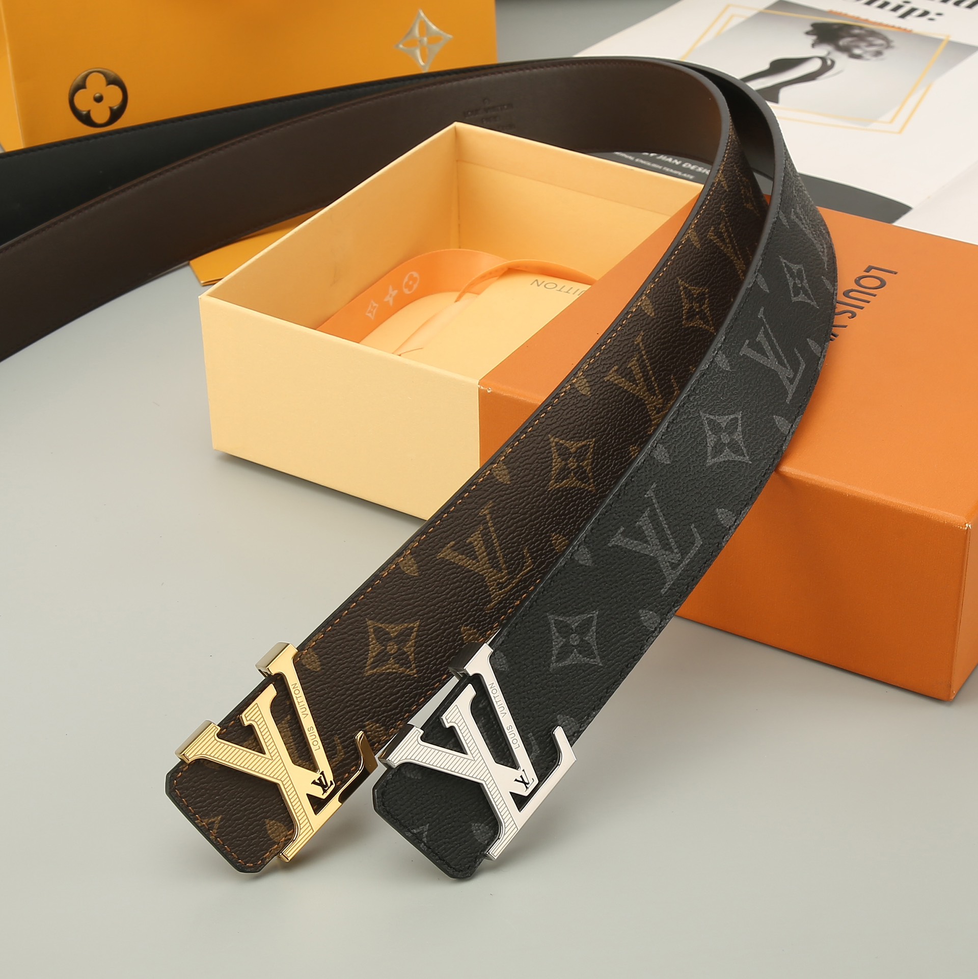 LV.路易全套包装原版品质代工厂货品40mm宽度正品一体铸造五金钢扣原厂皮料双面原厂定制面料区别市场货