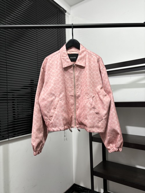 Coach Women's Pink Logo Print Windbreaker Jacket - Classic Style