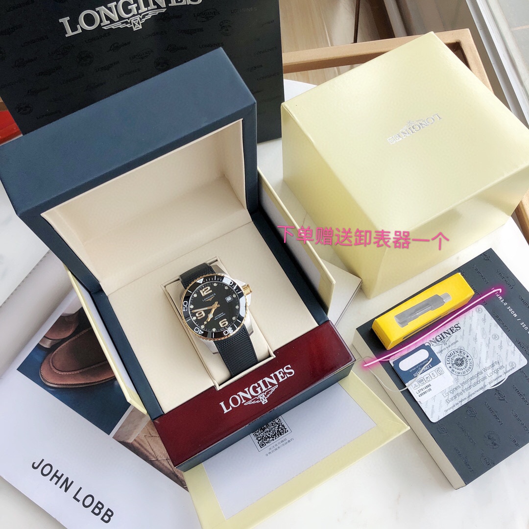 Longines HydroConquest שעונים שחור כחול קבע עם יהלומים גברים אופנה רגיל Automatic Mechanical Movement