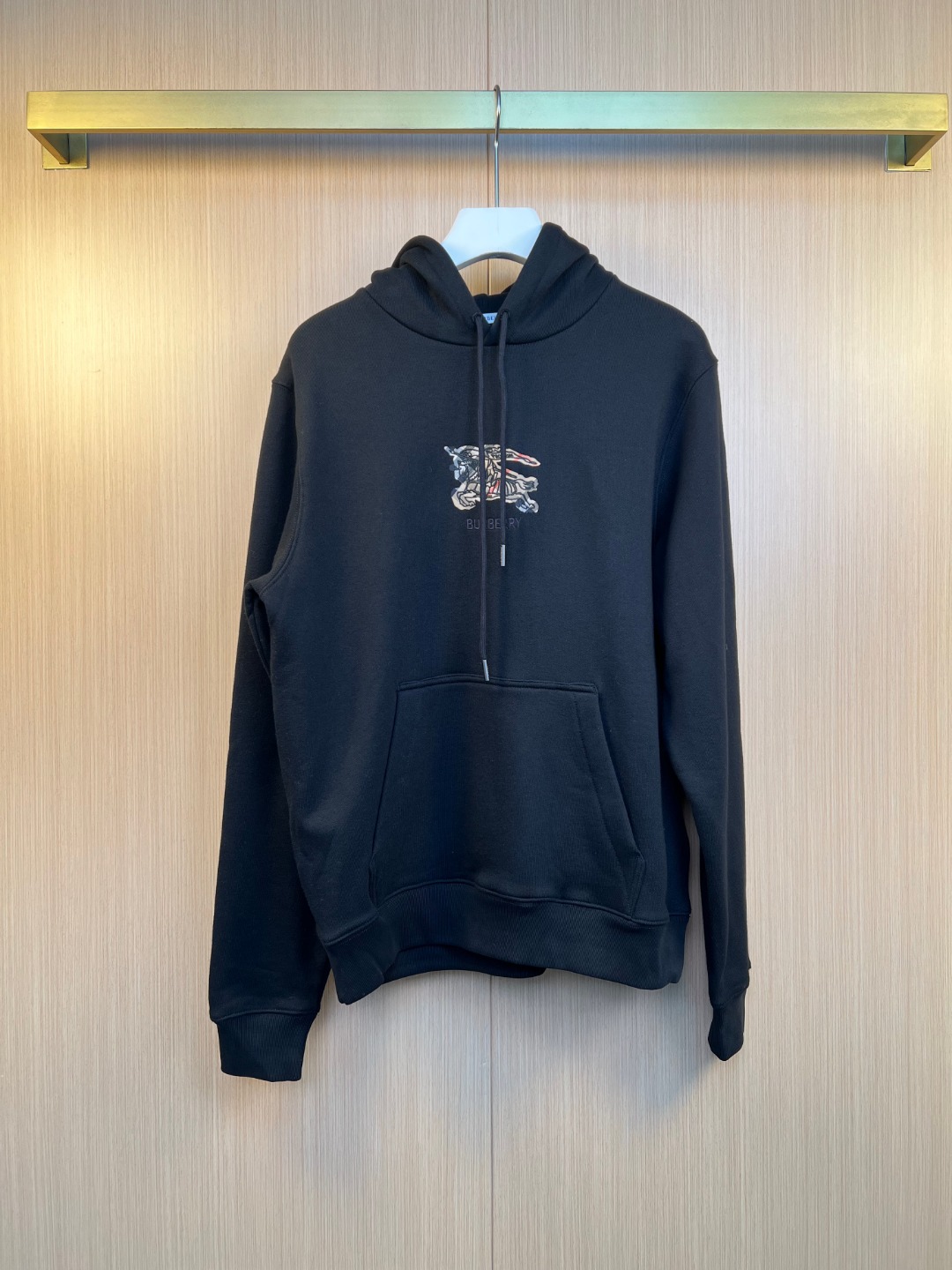 Burberry Black Cotton Hoodie with Equestrian Knight Emblem
