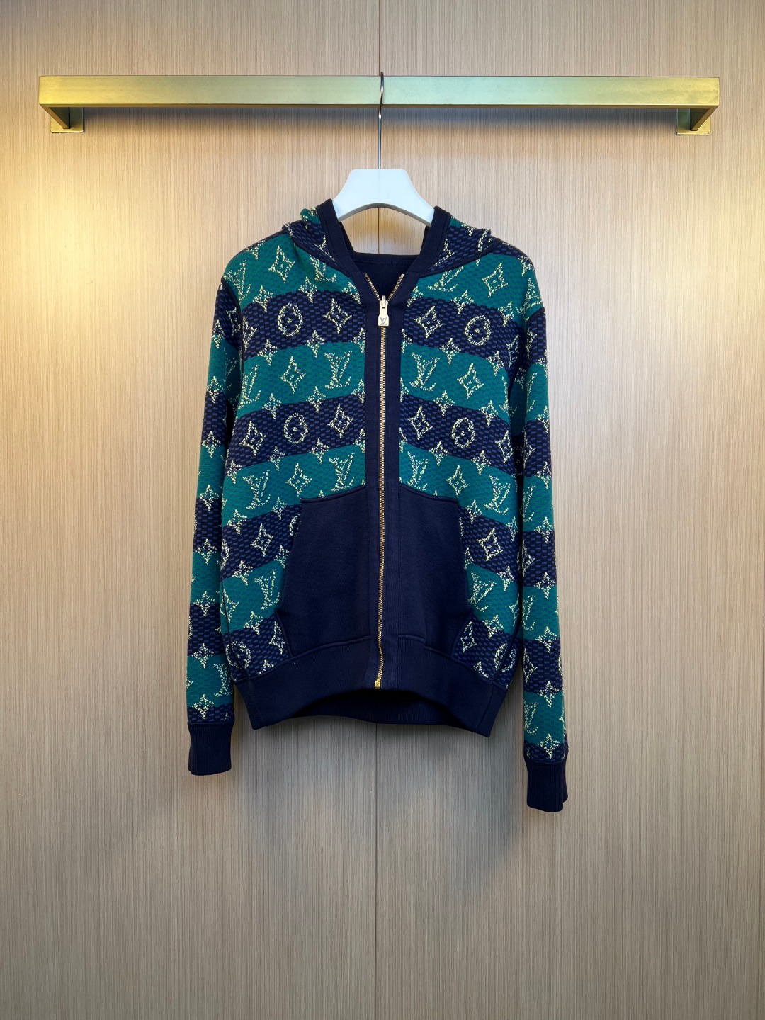 Louis Vuitton Monogram Jersey Zip-Up Hoodie, Green/Navy