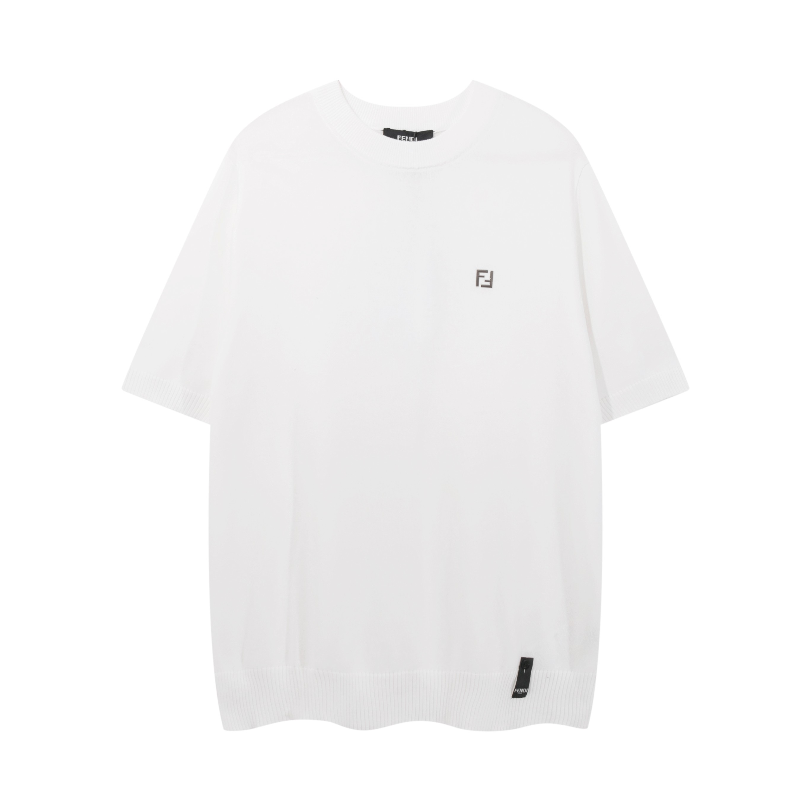 Nueva llegada de alta calidad: FENDI FD camiseta de punto de manga corta con doble logotipo FF en metal, comprada por 8…