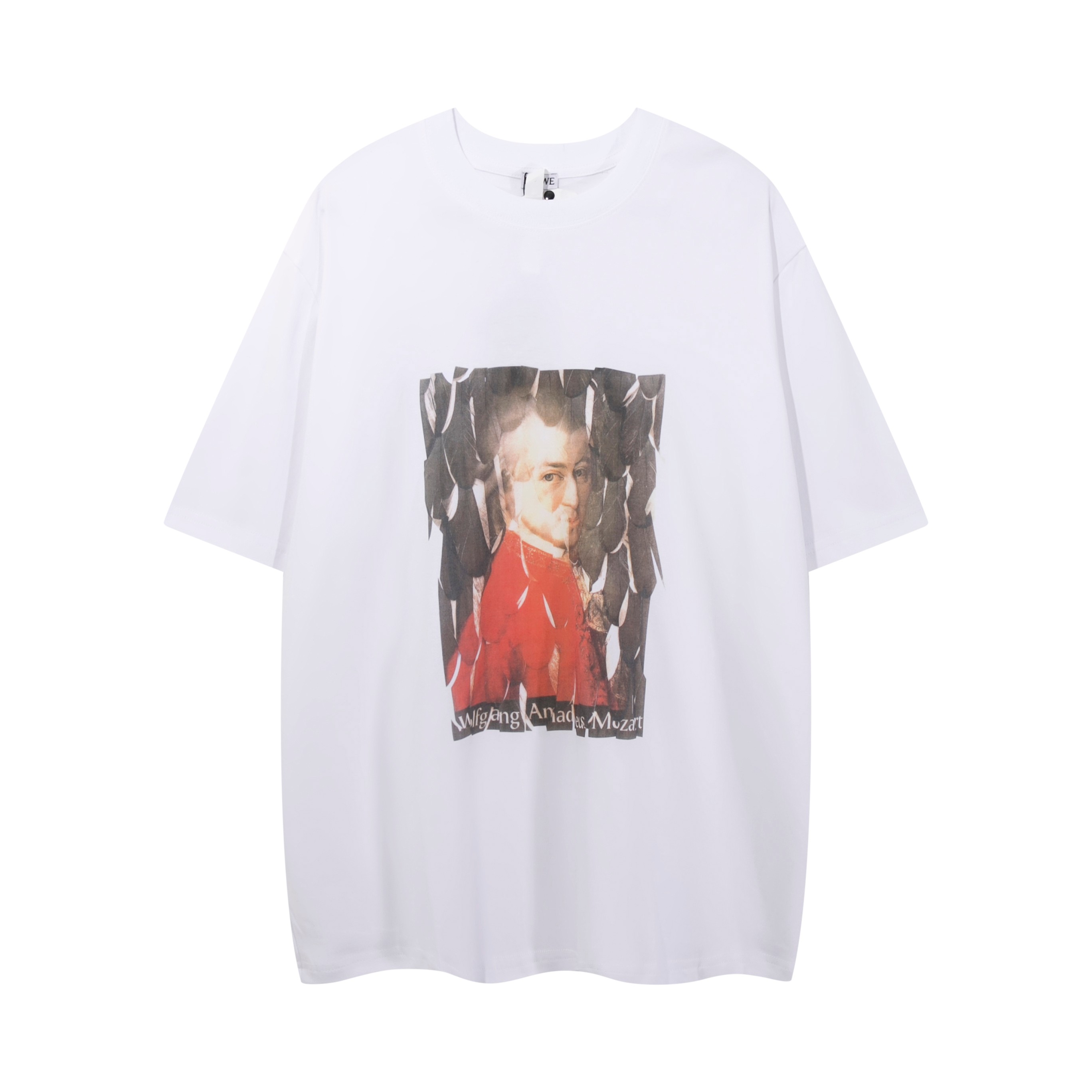 🅿️100 Nuevo artículo de alta calidad Loewe Loewe camiseta de manga corta de cuello redondo con estampado de Mozart, co…