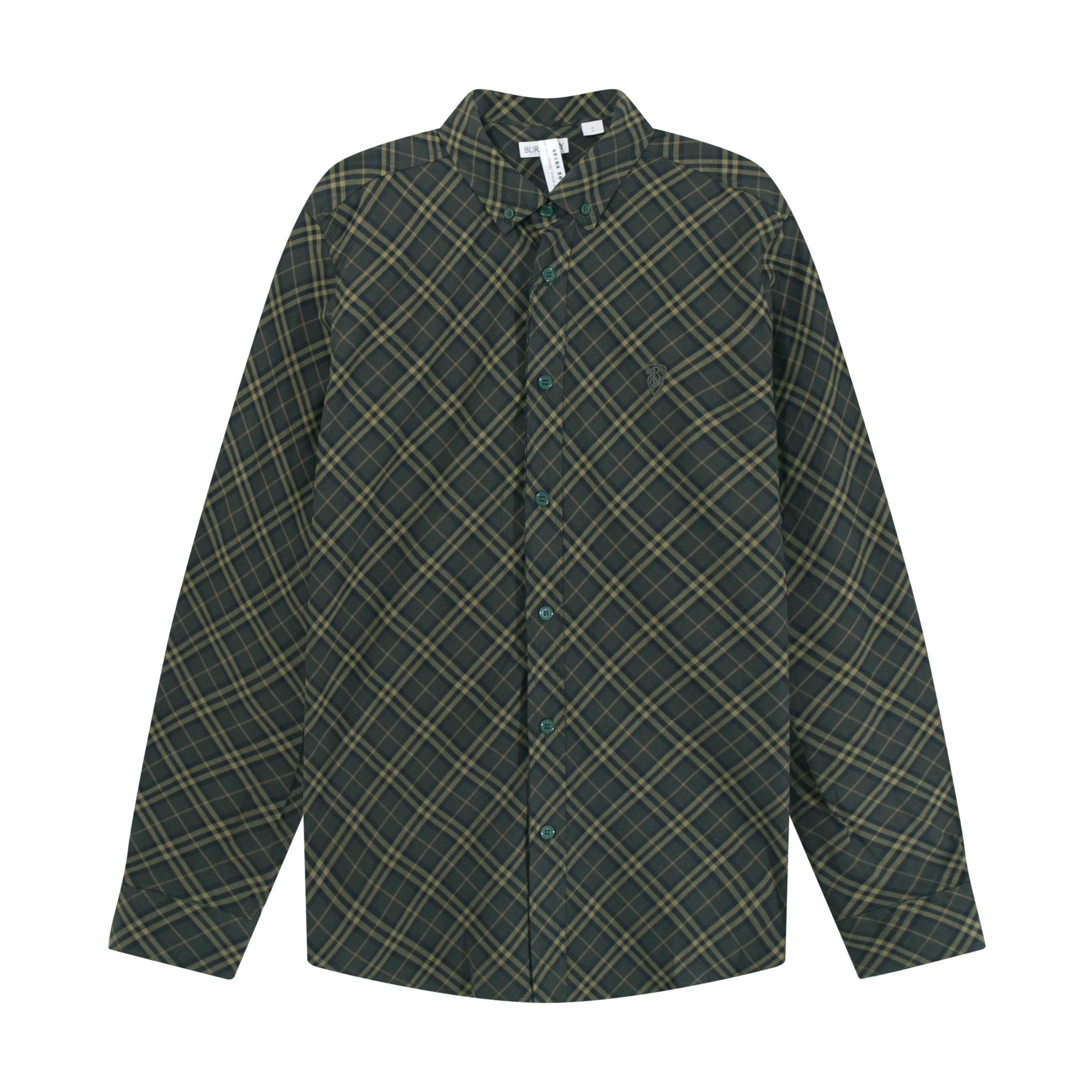 Nueva y alta calidad BURBERR* BBR camisa de manga larga a cuadros verdes, confeccionada en tejido especial de popelín d…