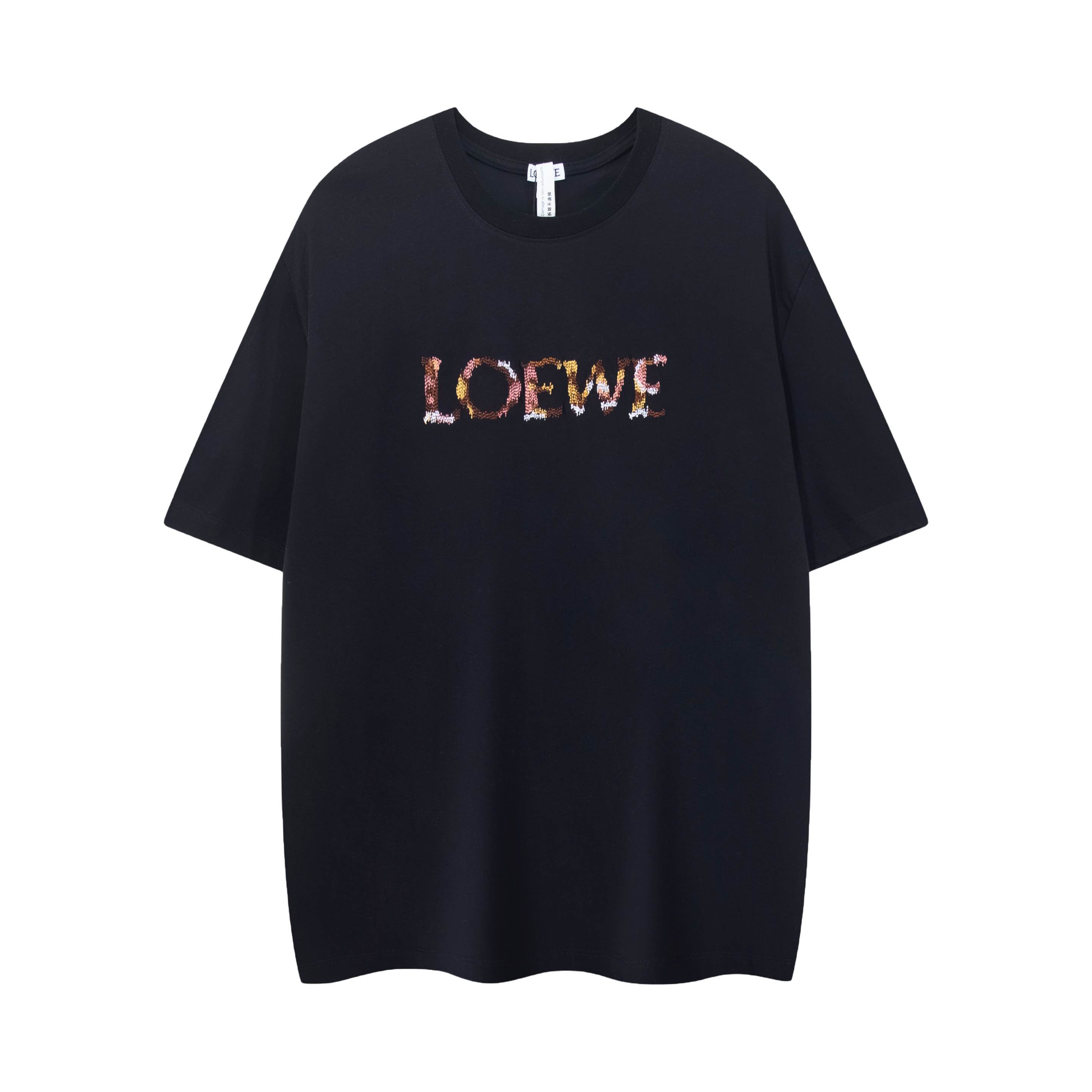 🅿️100 Nuevo artículo de alta calidad LOEWE*Loewe camiseta de manga corta con bordado de pintura de letras - tejido de …