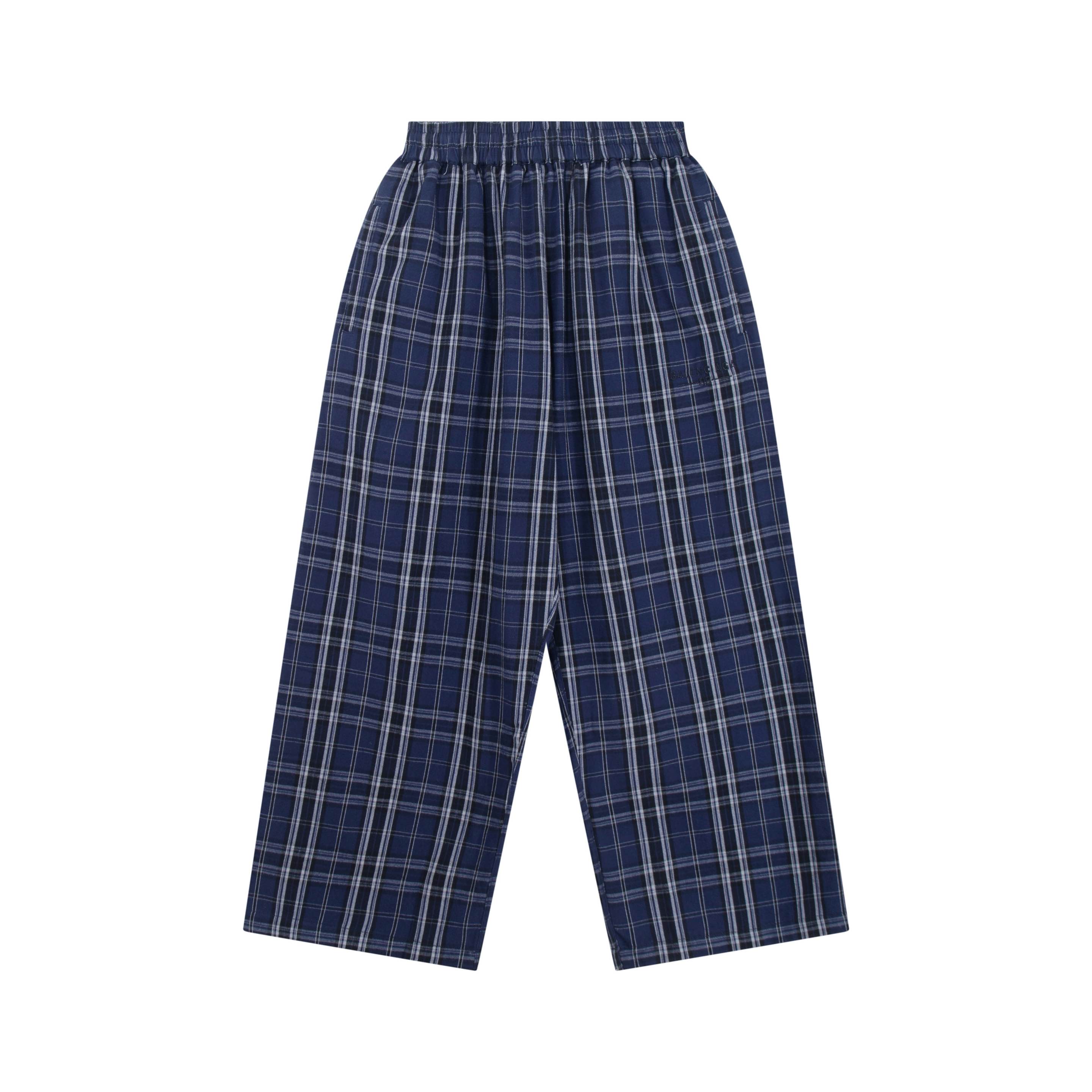 P170 París Blcg 25 Nuevo Pantalón Ancho de Pata de Franela a Cuadros en Azul Marino y Combinado Unisex Tejido de franel…