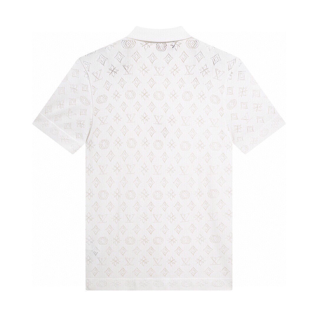 Louis Vuitton LV2024SS春夏新款镂空老花纹提花针织polo衫