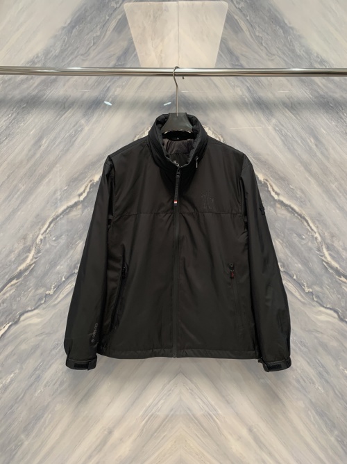 Moncler Men's Black Lightweight Nylon Jacket with Logo Emblem, Stand Collar 1 Moncler Men's Black Lightweight Nylon Jacket with Logo Emblem, Stand Collar