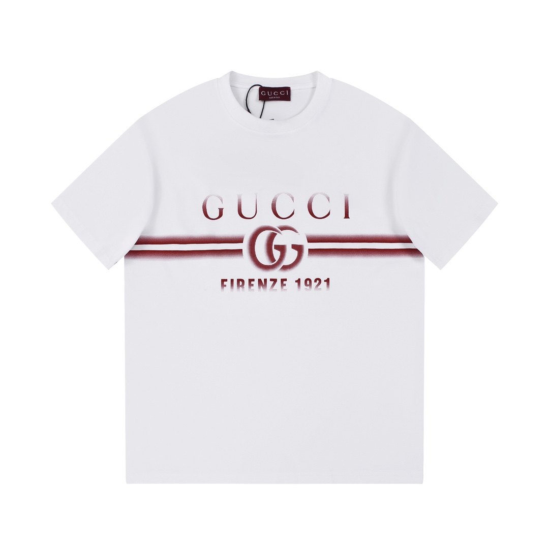 Compra réplica barata de alta calidad 1: 1
 Gucci Ropa Camiseta Caqui Blanco Impresión Universal para hombres y mujeres Peinado Algodón Manga corta