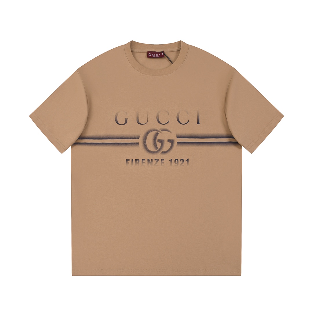 Gucci Ropa Camiseta Caqui Blanco Impresión Universal para hombres y mujeres Peinado Algodón Manga corta