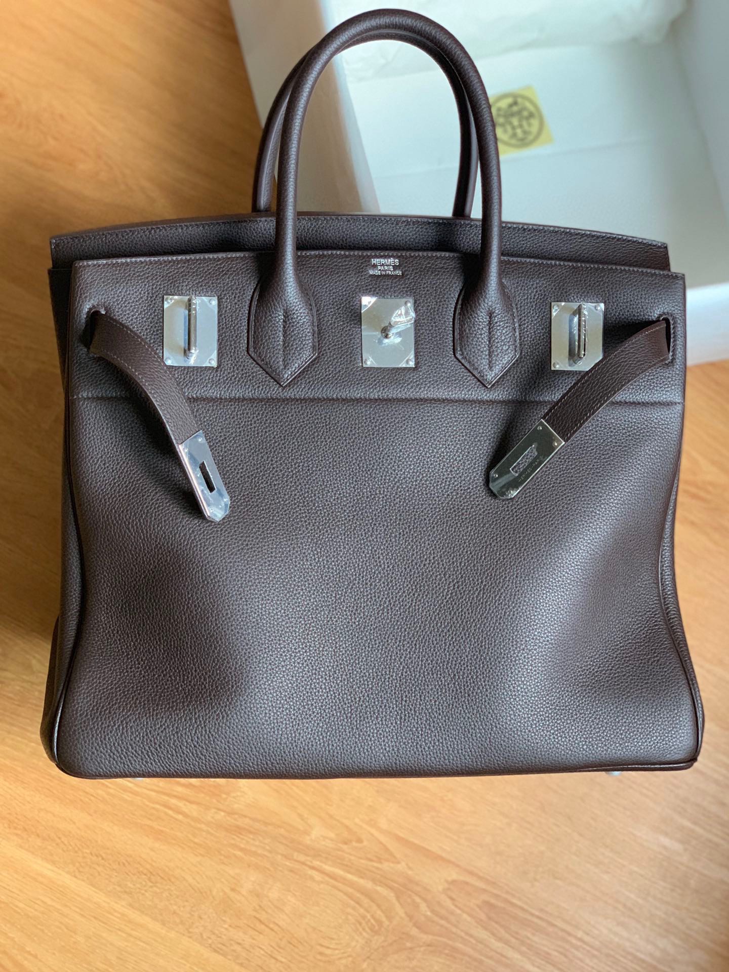 Hermès Rare oversized HAC40cm Birkin togo leather Ebene ebony silver buckle