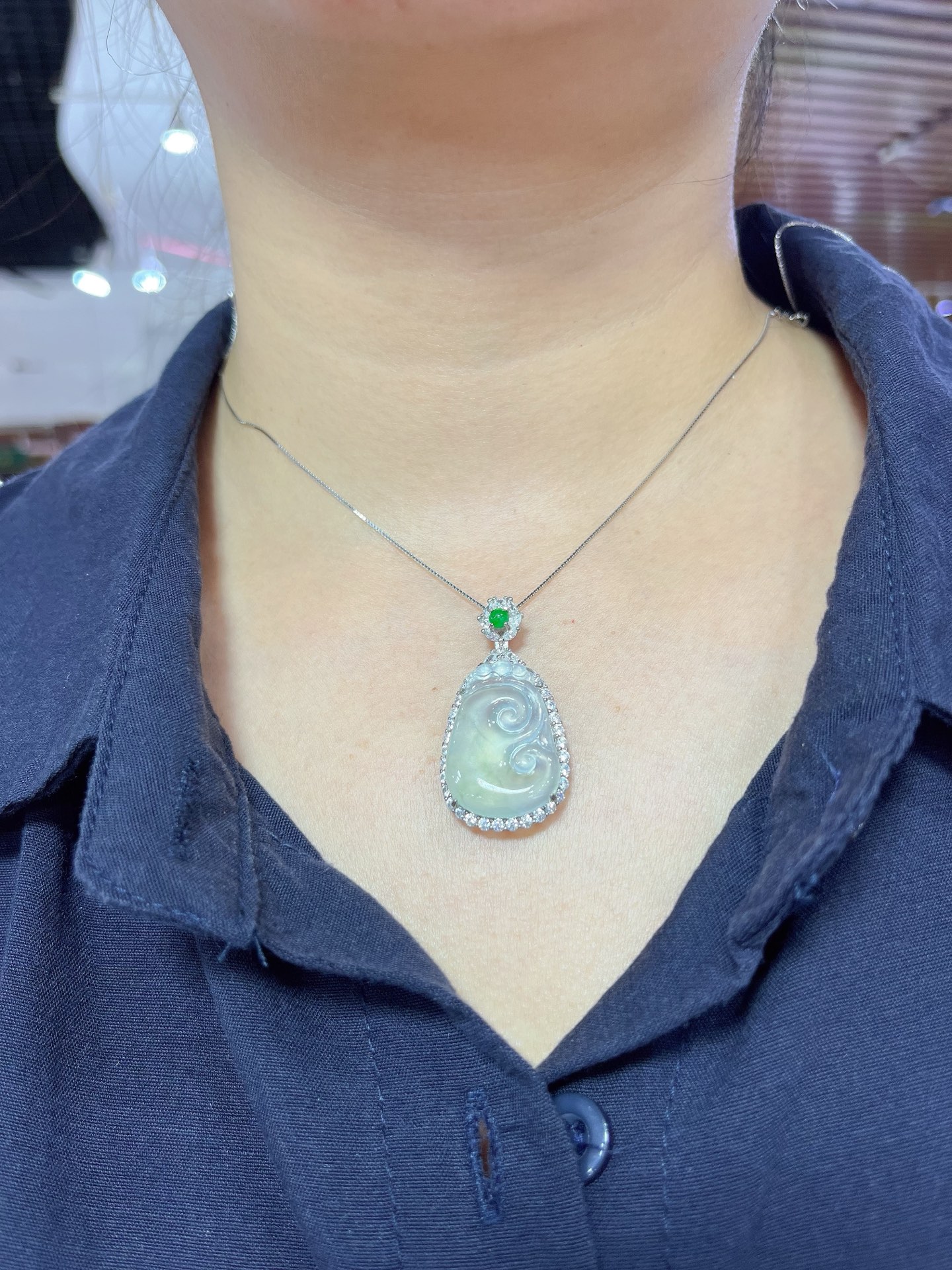 Myanmar Jade Silver-Set Bing Ruyi Pendant 4