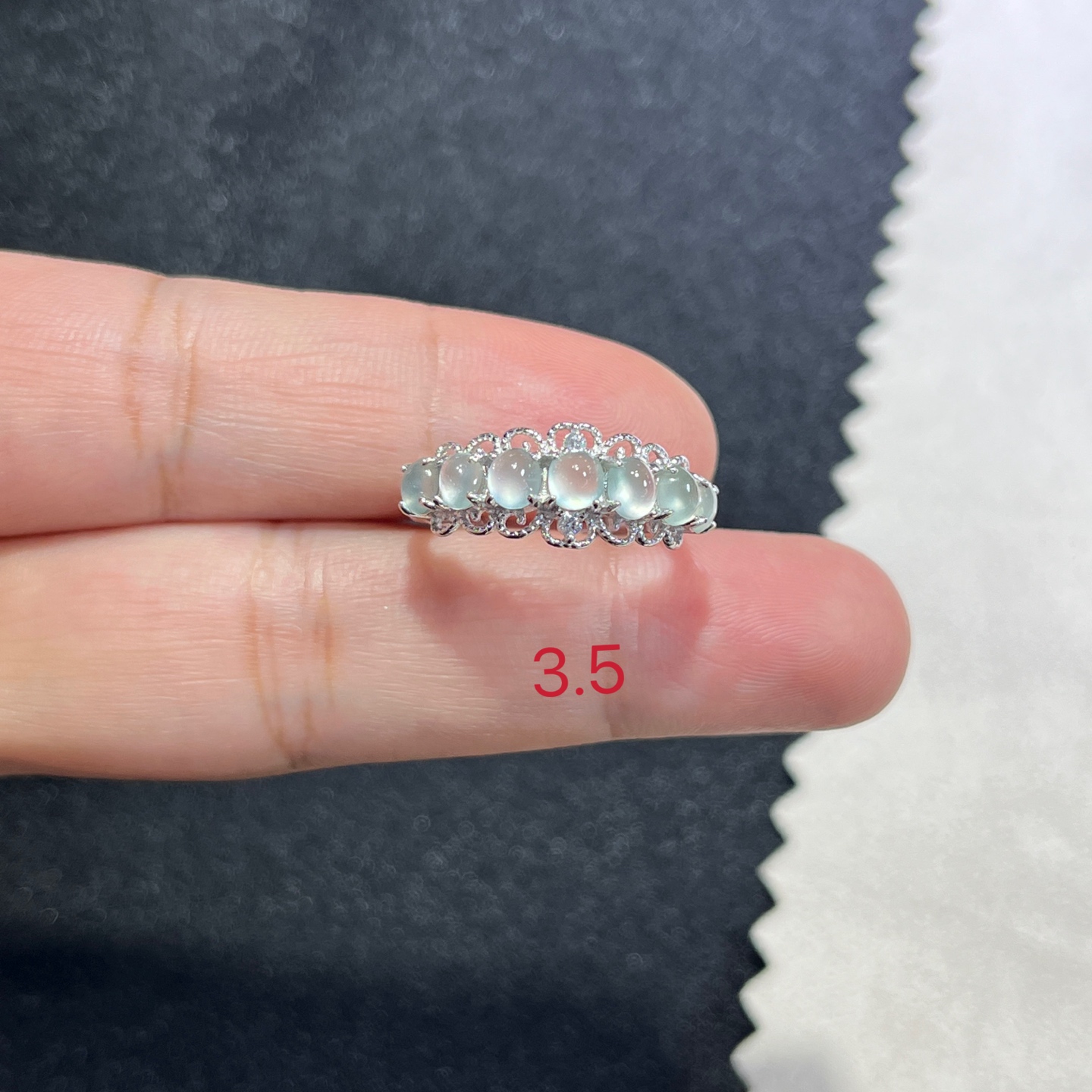 Myanmar Jadeite Silver-Set High-Ice Row Ring
