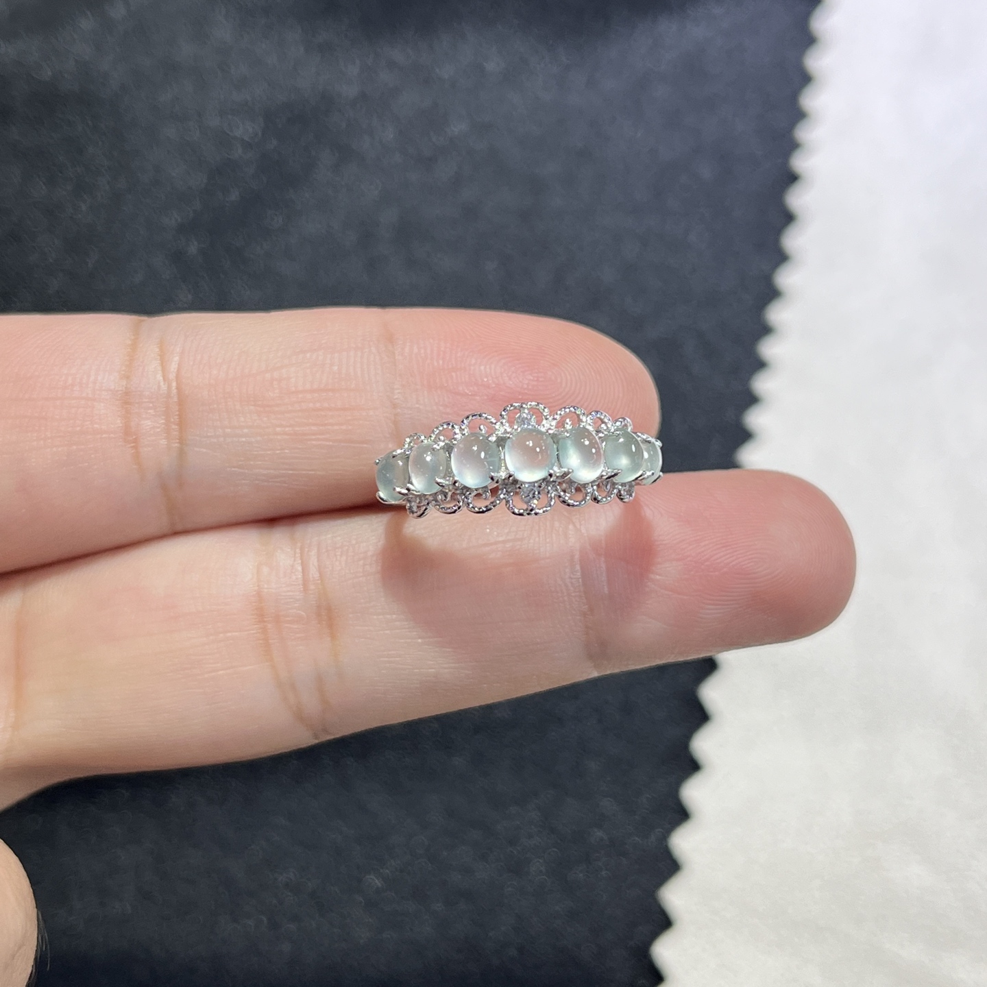 Myanmar Jade Silver-Set High-Ice Row Ring 2