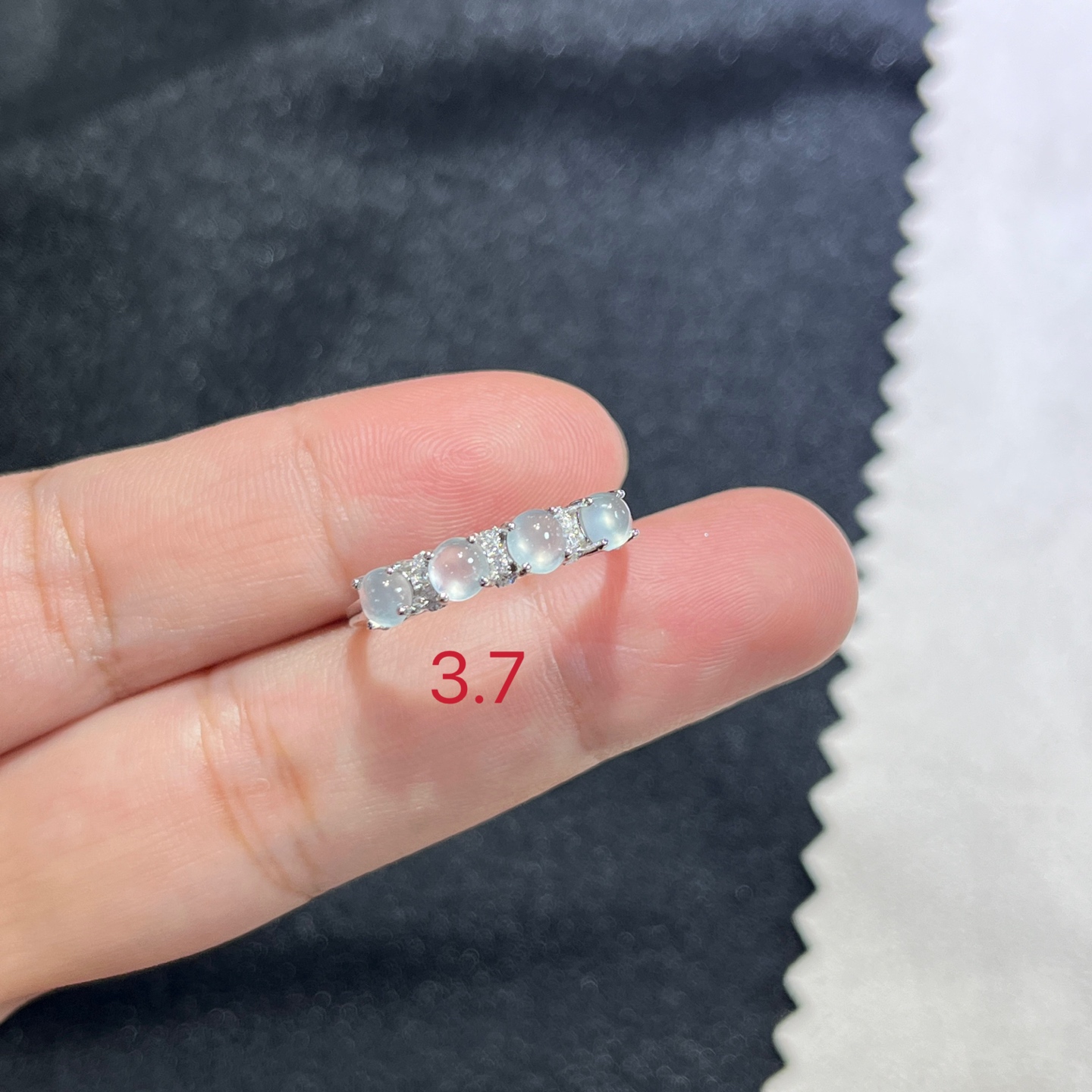 Myanmar Jadeite Silver-Set High-Ice Row Ring