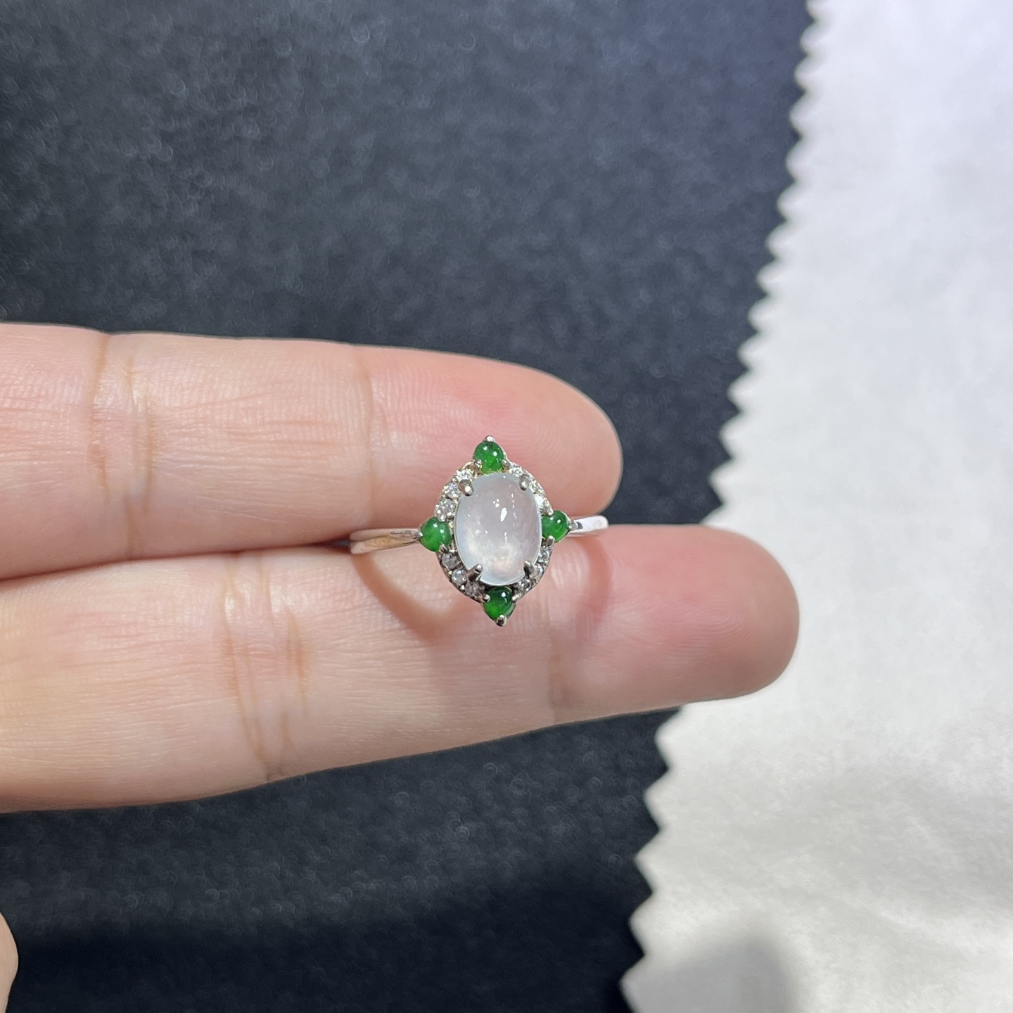 Myanmar Jade Silver-Inlay Ring 2