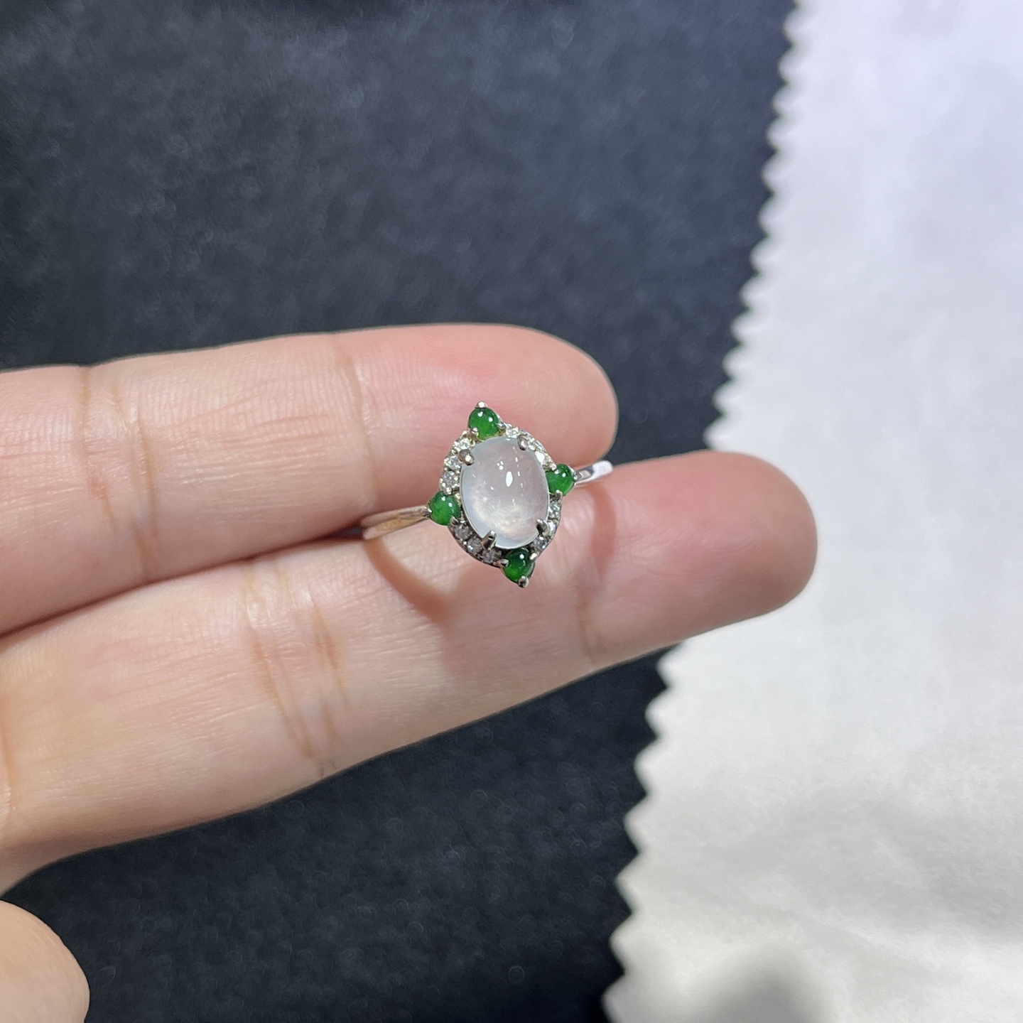 Myanmar Jade Silver-Inlay Ring 3