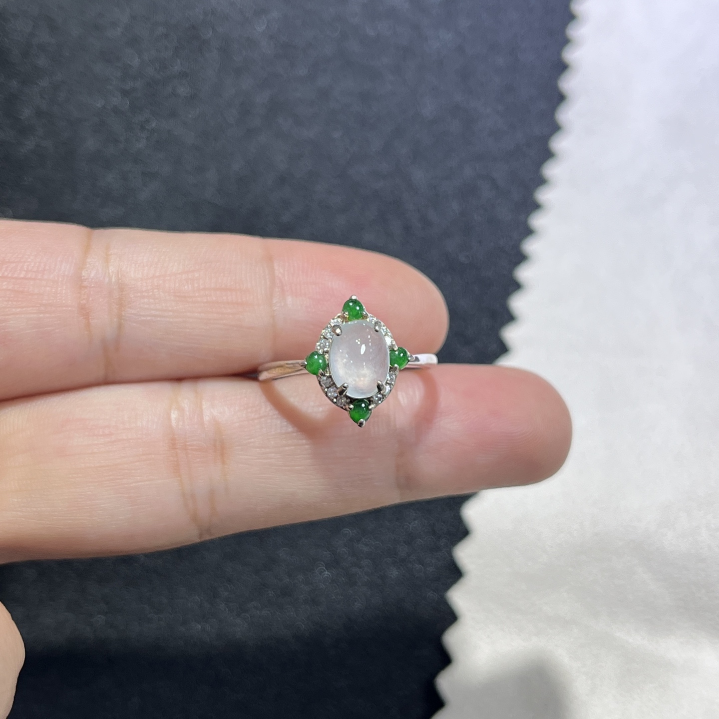 Myanmar Jade Silver-Inlay Ring 4