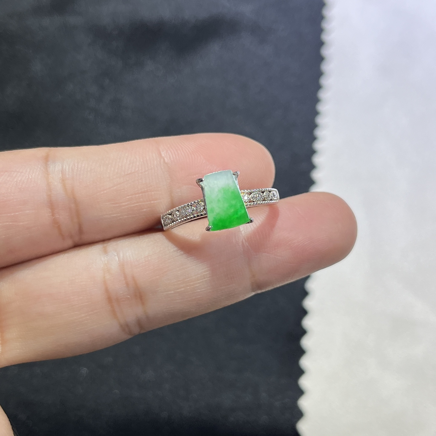 Myanmar Jade Silver-Inlay Ring 2
