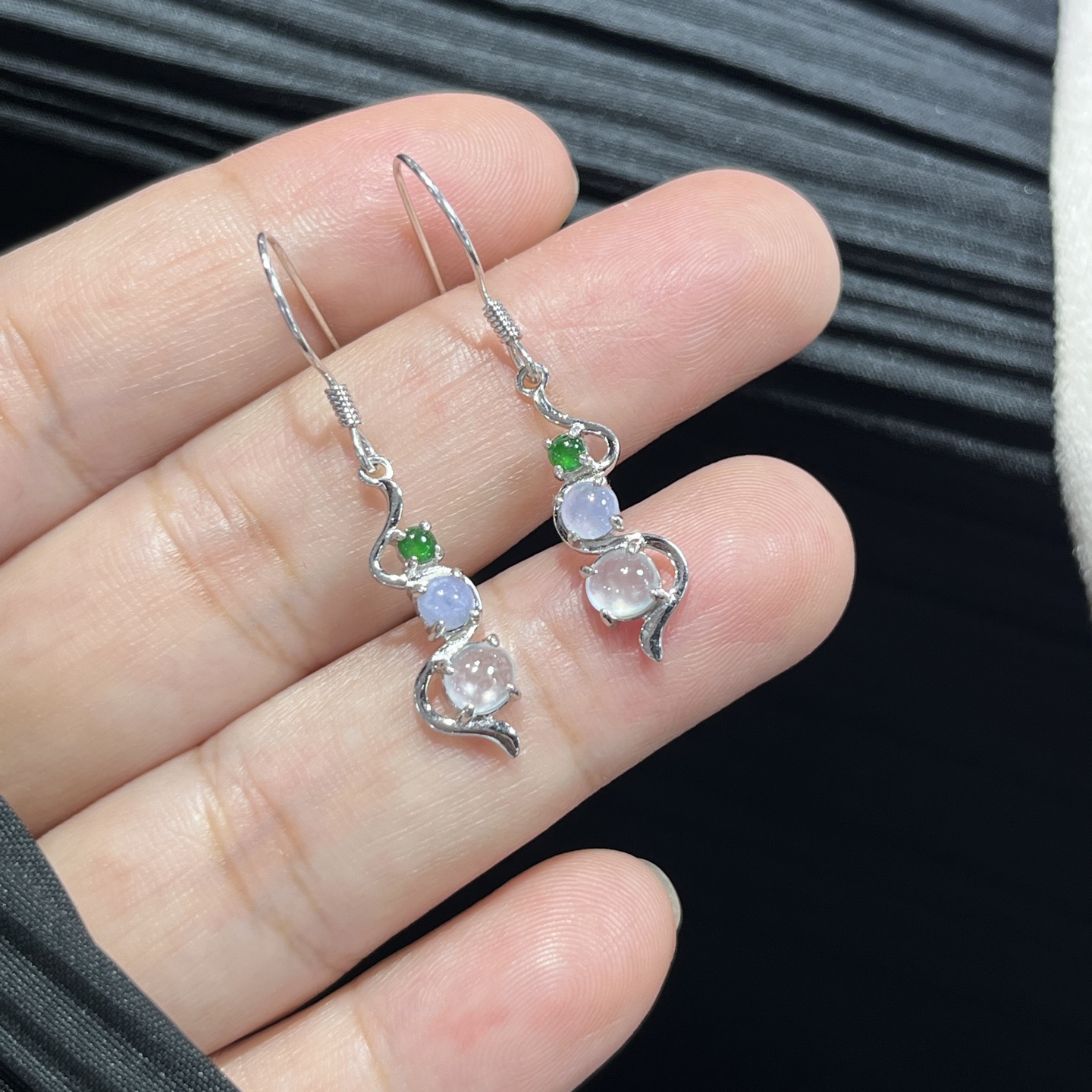 Elegant Silver-Set Burmese Jade Earrings 2