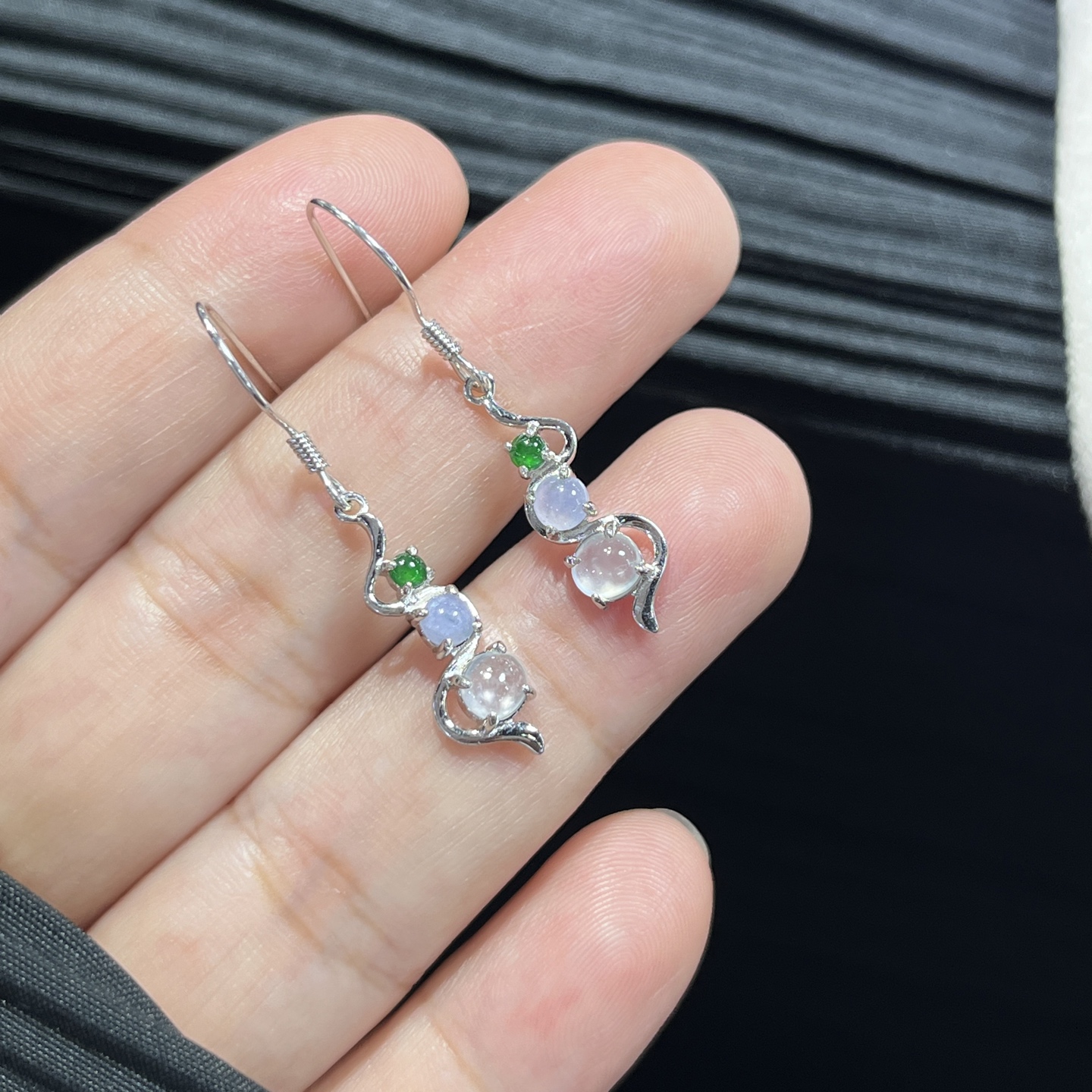 Elegant Silver-Set Burmese Jade Earrings 4