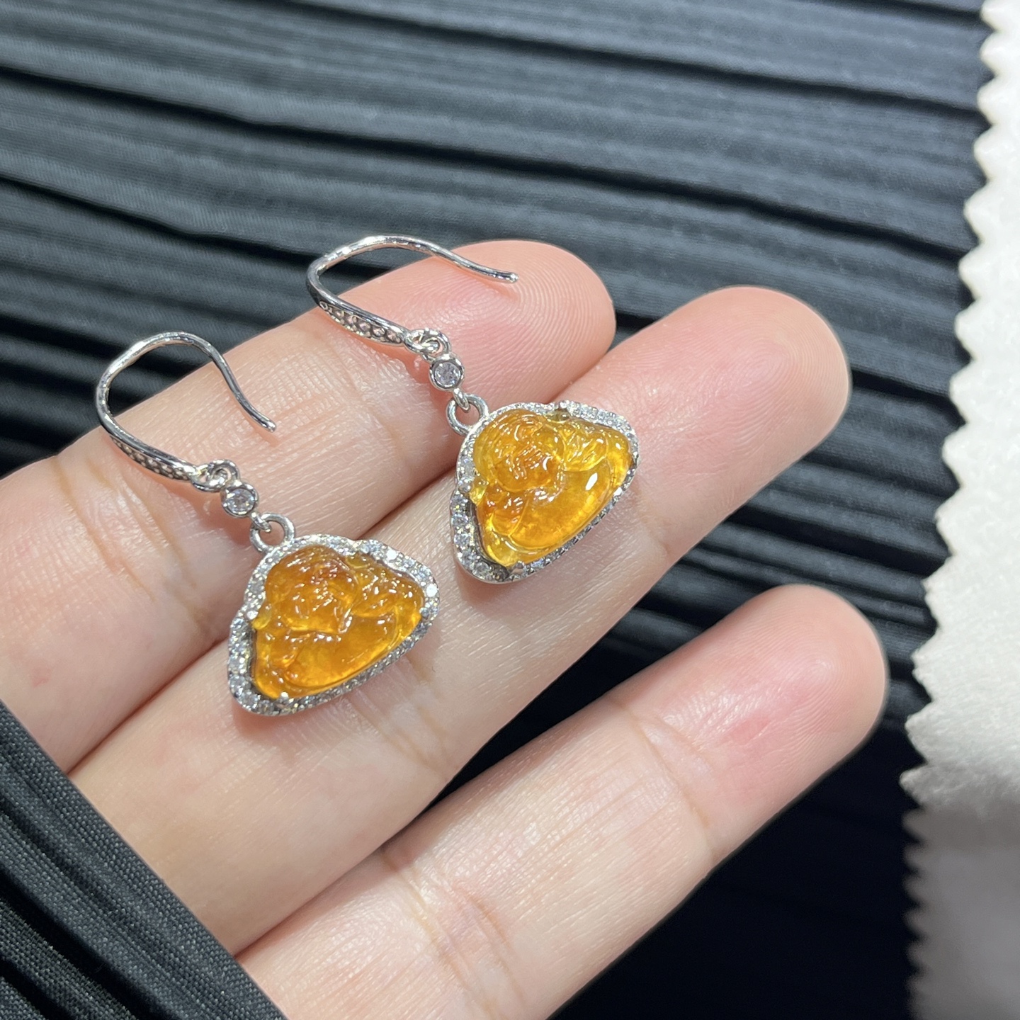 Elegant Silver-Set Burmese Jade Earrings 4