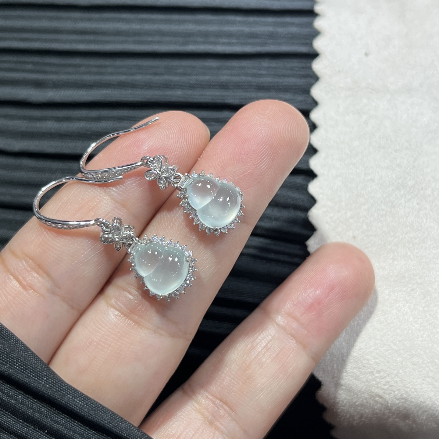 Myanmar Jade Silver-Plated Gourd Earrings