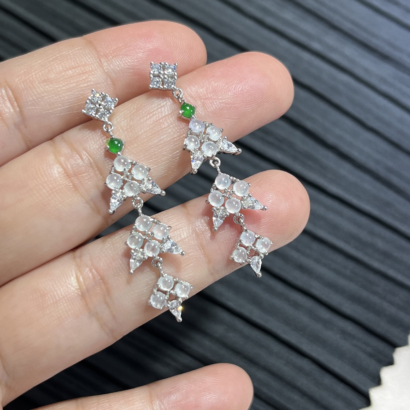 Elegant Silver-Set Burmese Jade Earrings 2