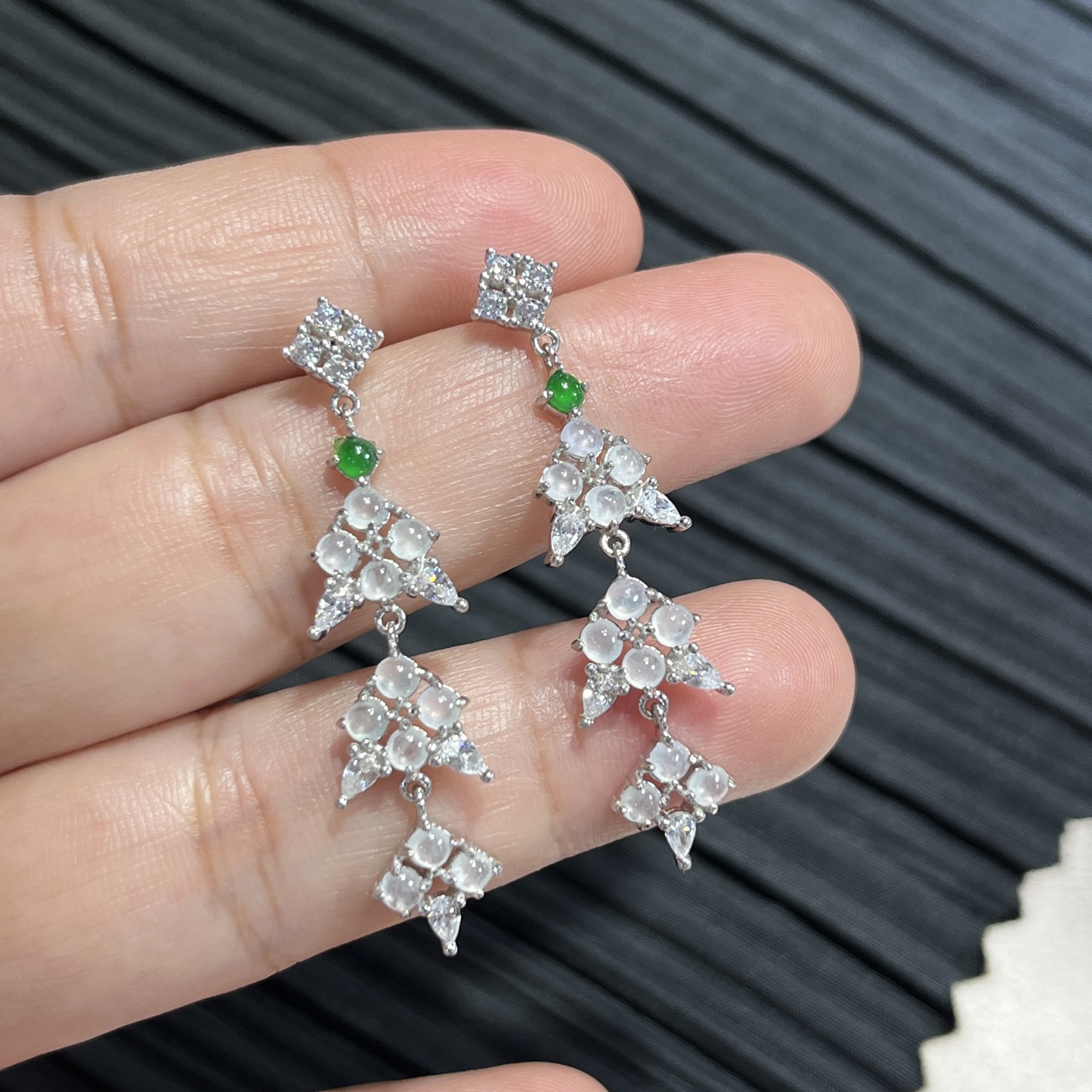 Elegant Silver-Set Burmese Jade Earrings 4