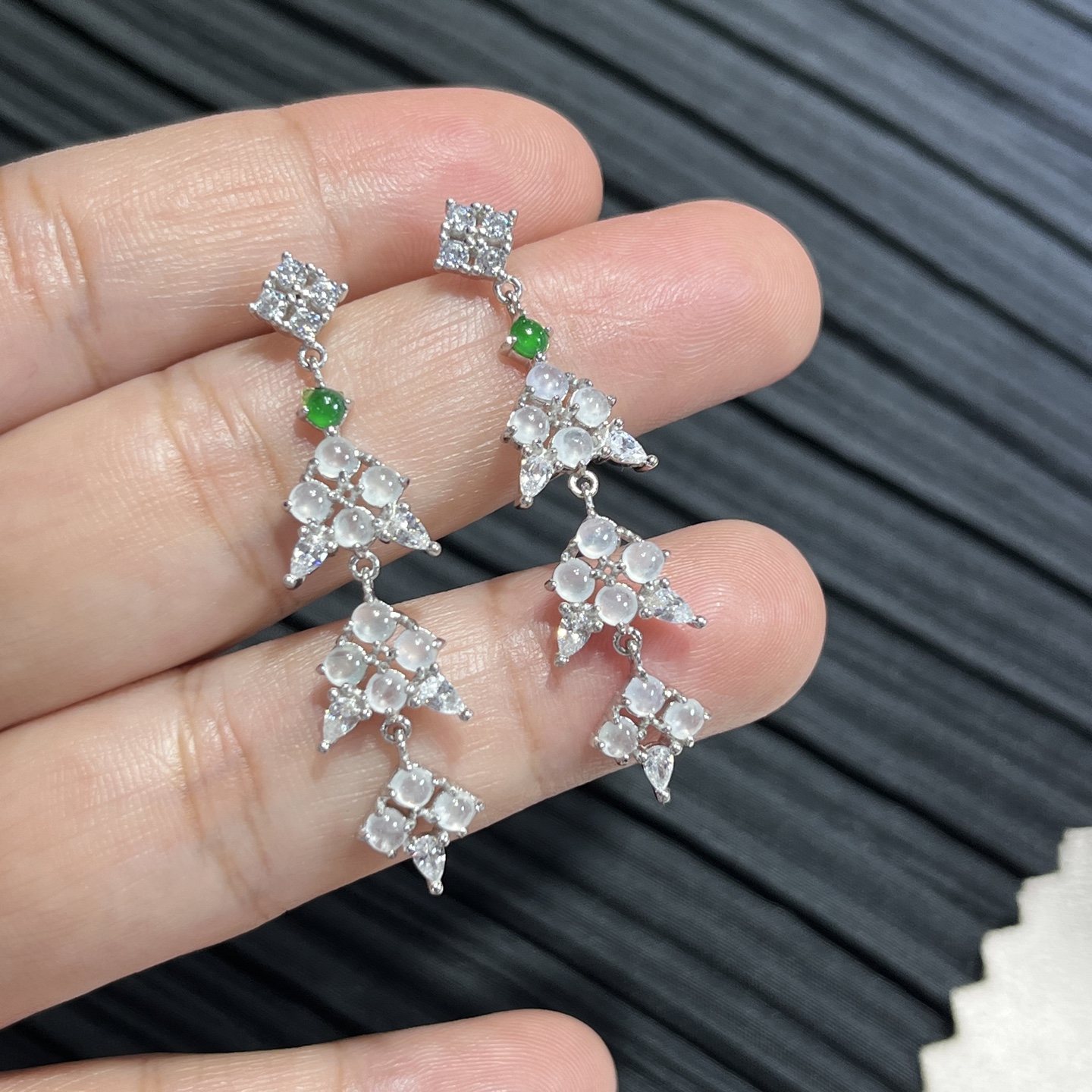 Elegant Silver-Set Burmese Jade Earrings 3