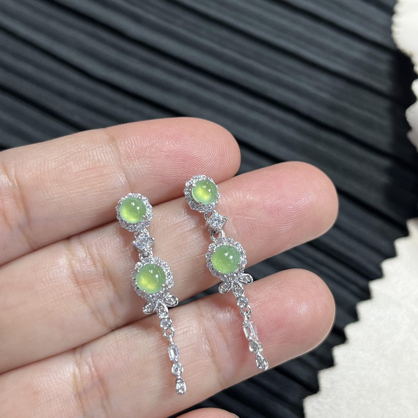 Elegant Silver-Set Burmese Jade Earrings 4