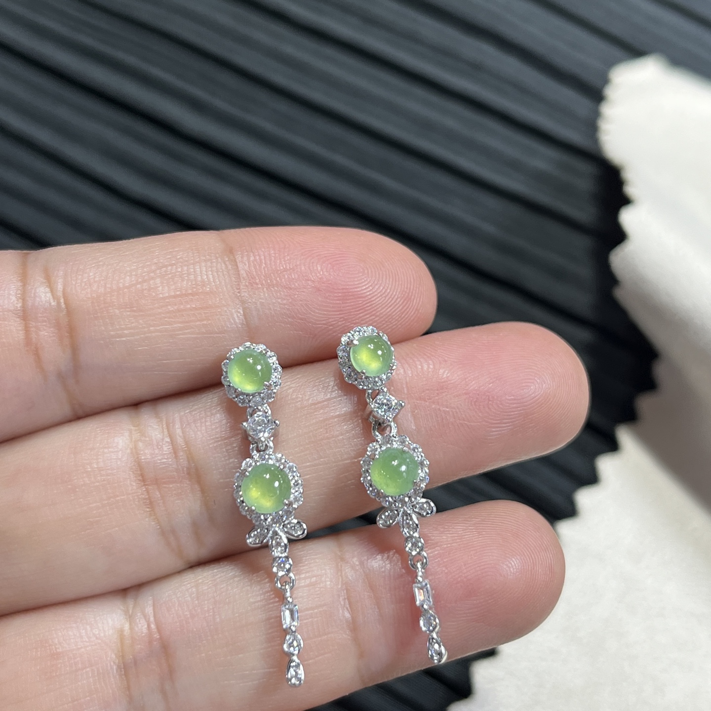 Elegant Silver-Set Burmese Jade Earrings 3