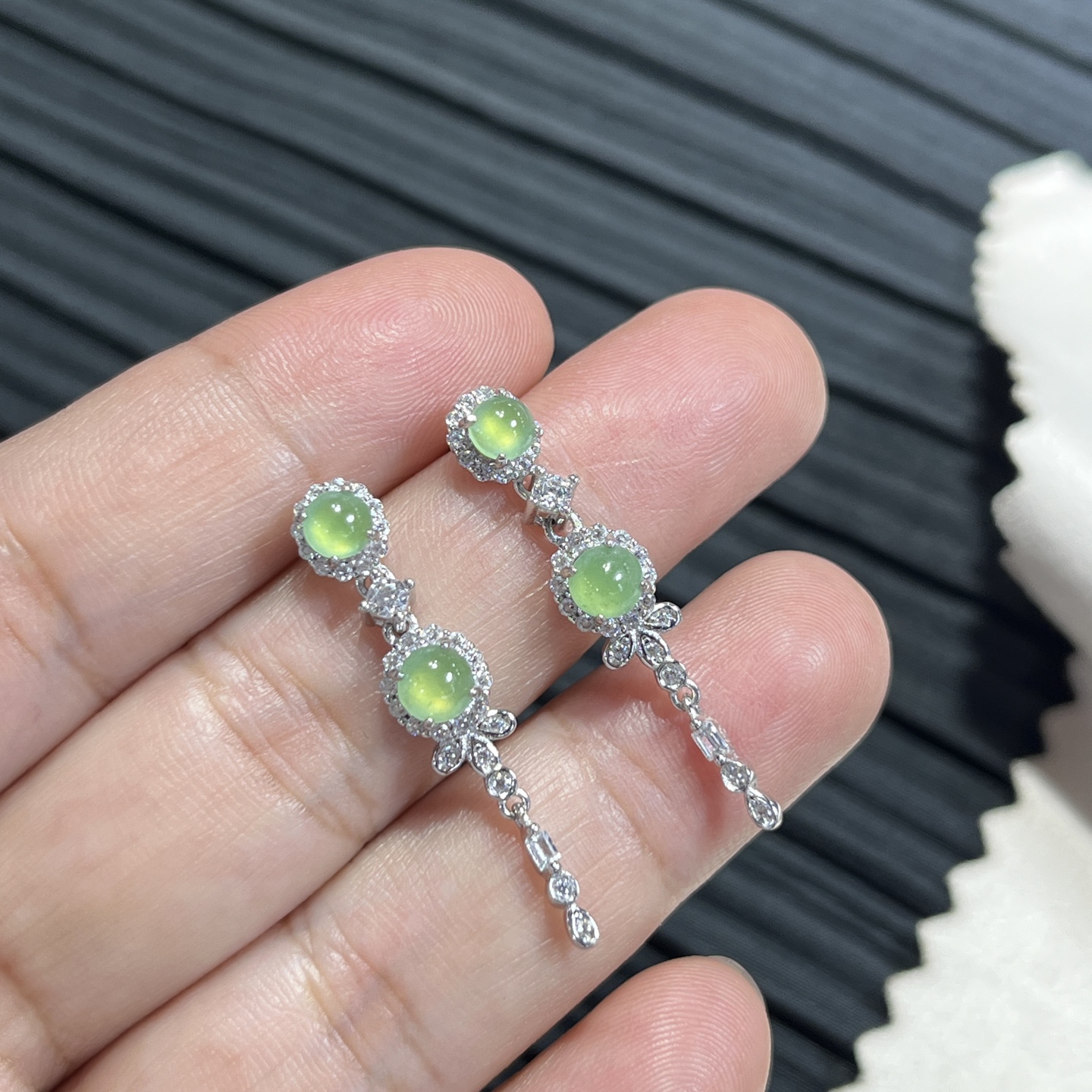 Myanmar Jade Silver-Inlaid Elegant Earrings